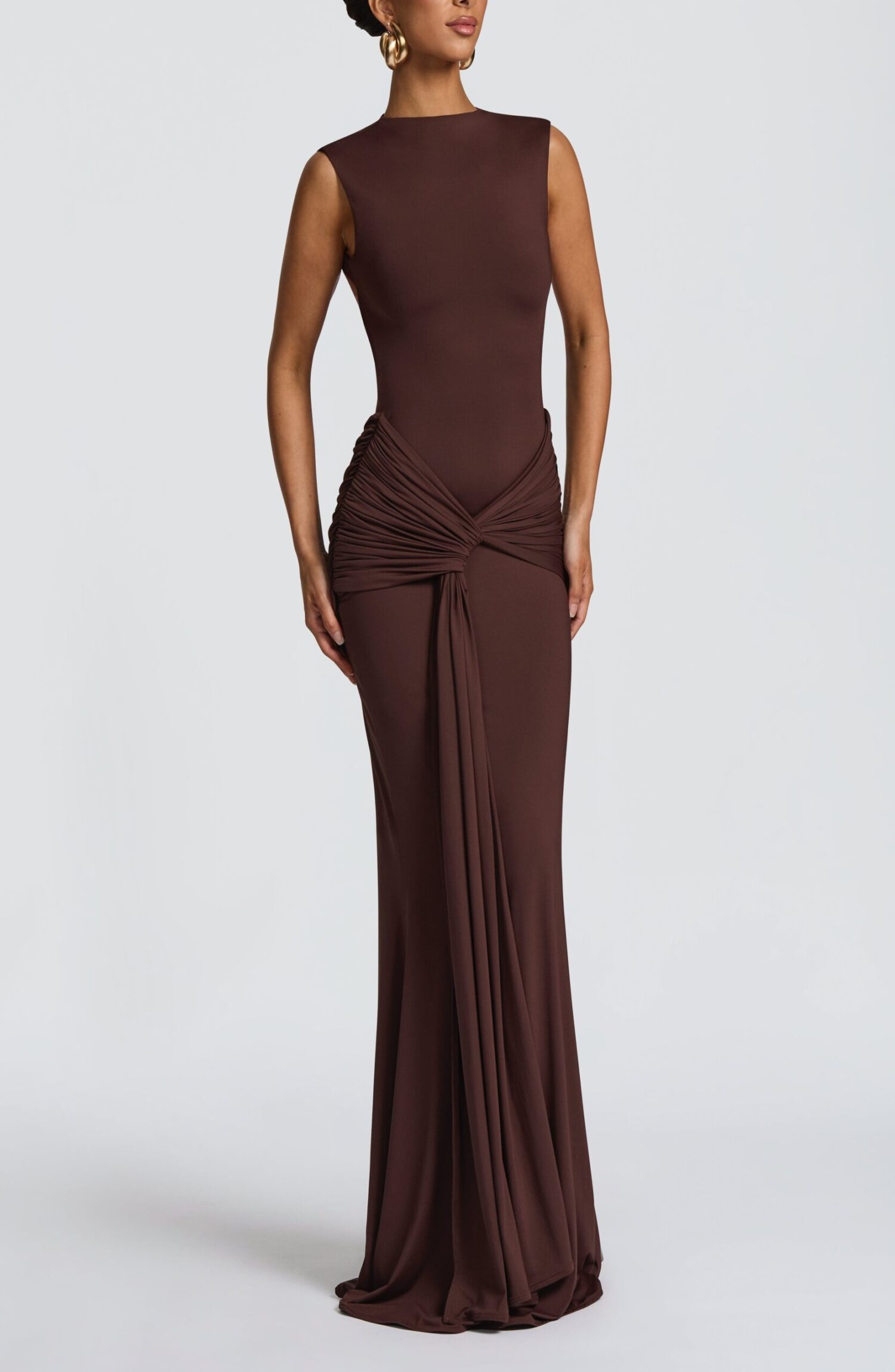 Lorenza Maxi Dress Plum Brown - Elegant Fit & Flare Jersey Evening Gown - Image 11