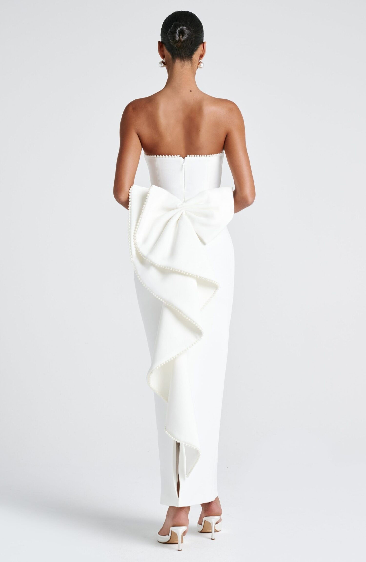 Magnolia Maxi Dress Ivory Strapless Pearl Trim Column Bow - Image 6