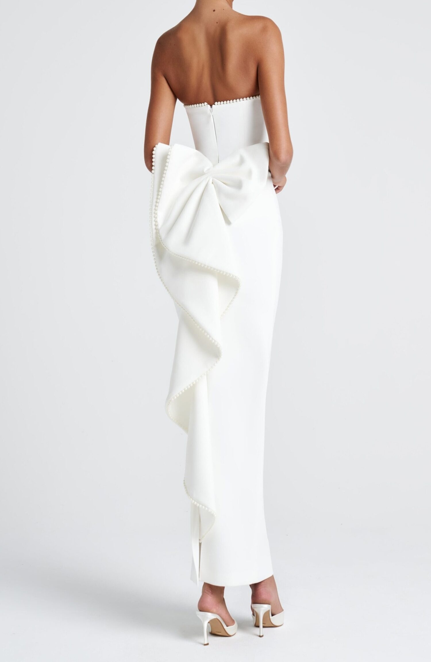 Magnolia Maxi Dress Ivory Strapless Pearl Trim Column Bow