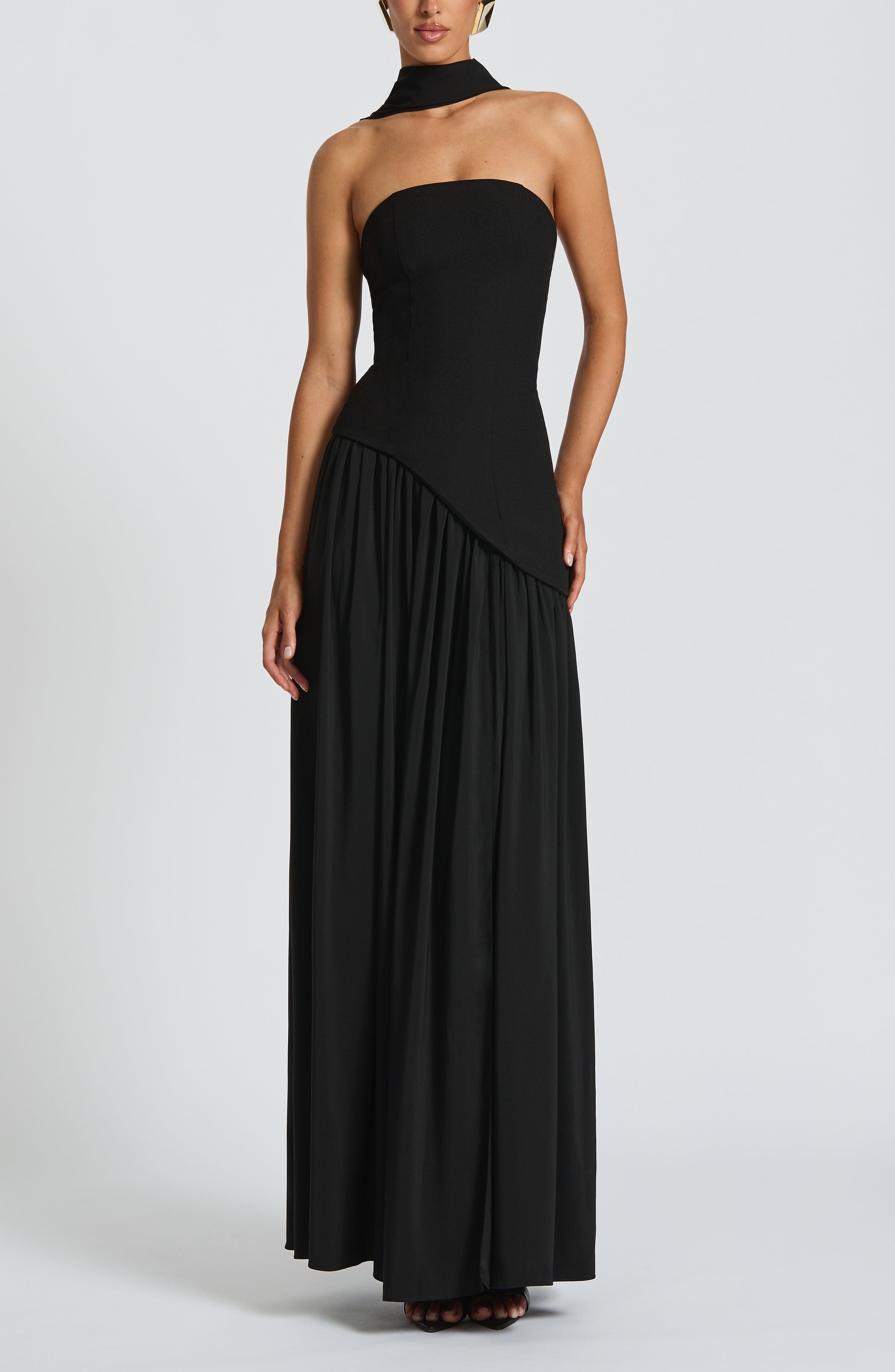 Maliyah Black Maxi Dress - Elegant Crepe Bodice, Chiffon Skirt, Lace-Up Back - Image 5