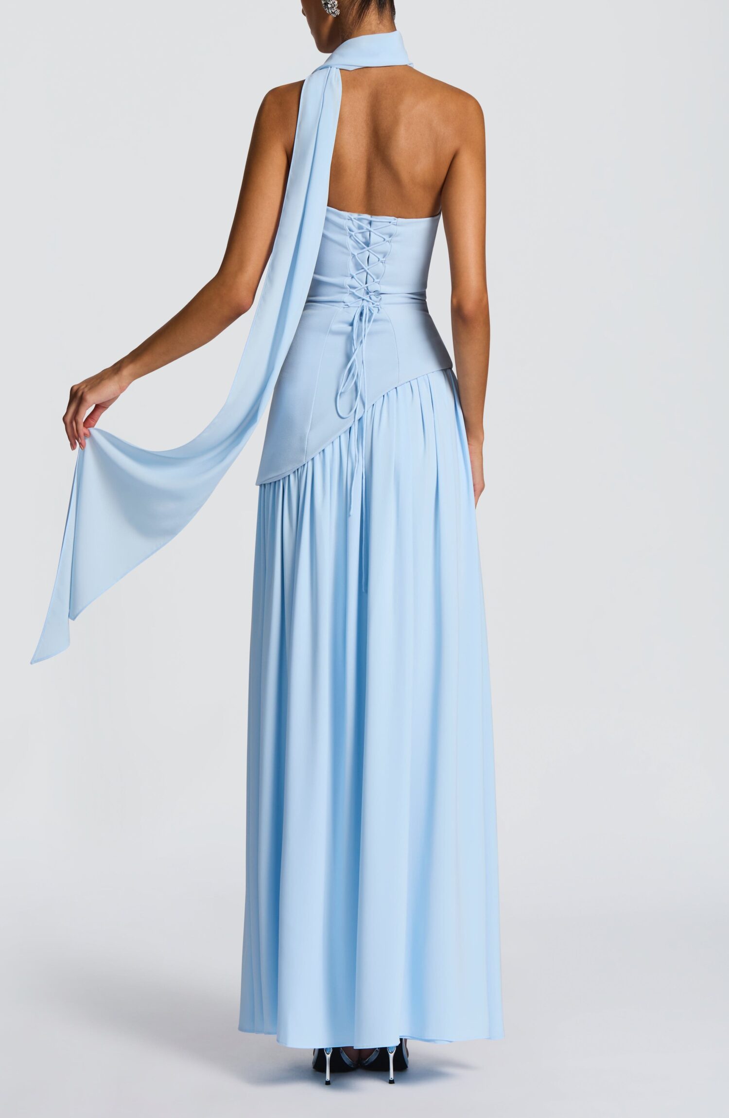 Maliyah Maxi Dress Baby Blue Lace-Up Chiffon Skirt Split - Image 2