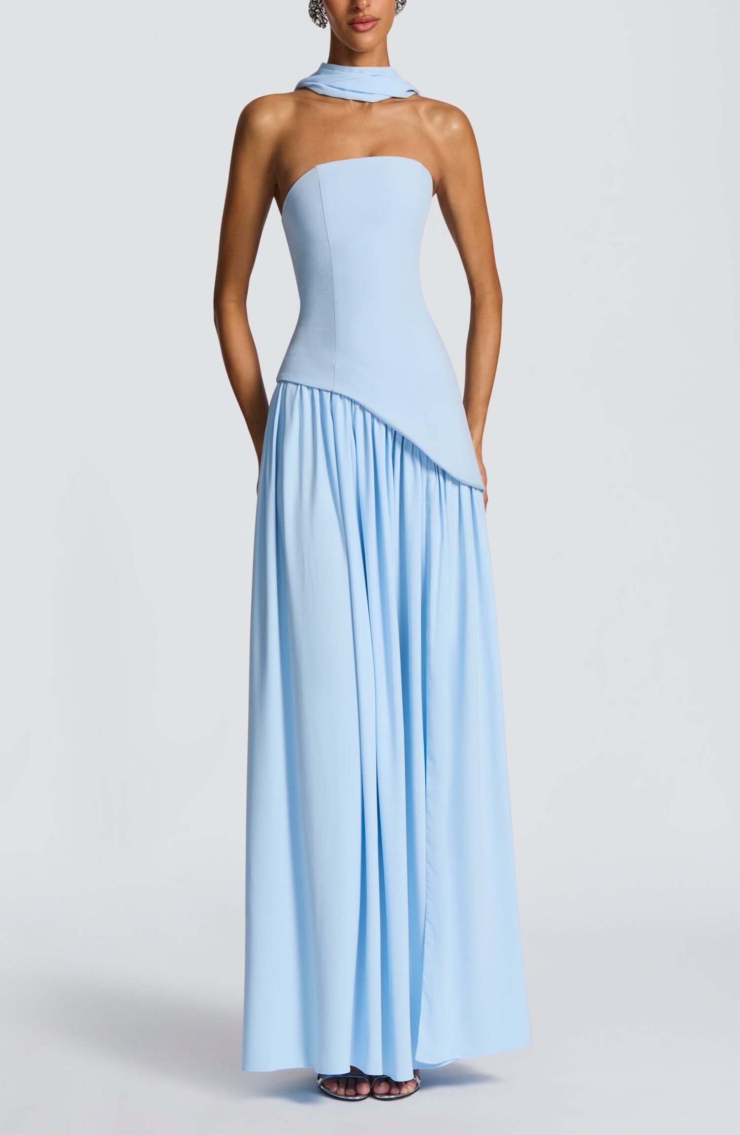 Maliyah Maxi Dress Baby Blue Lace-Up Chiffon Skirt Split - Image 8