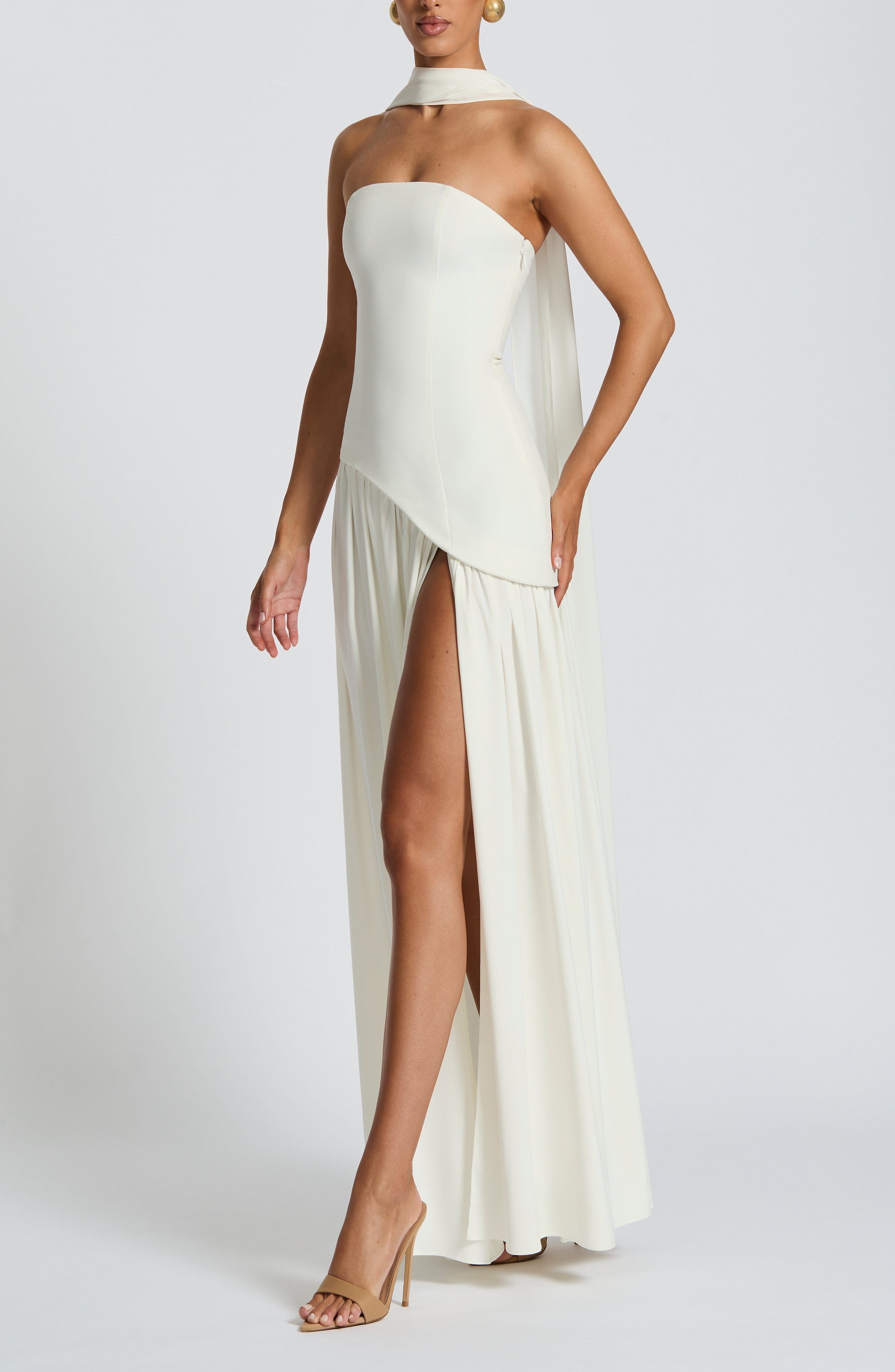 Maliyah Maxi Dress Ivory - Elegant Crepe & Chiffon Gown with Lace-Up Back - Image 5
