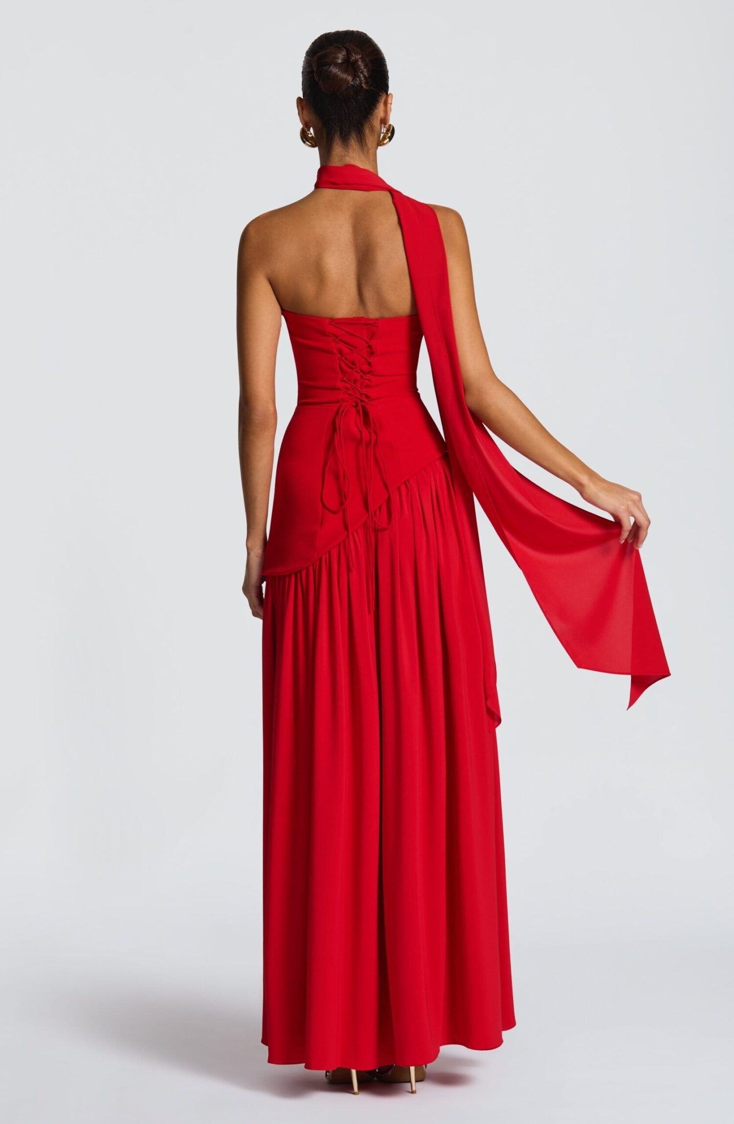 Maliyah Red Maxi Dress - Asymmetric Hem, Lace-Up Back, Chiffon - Image 3