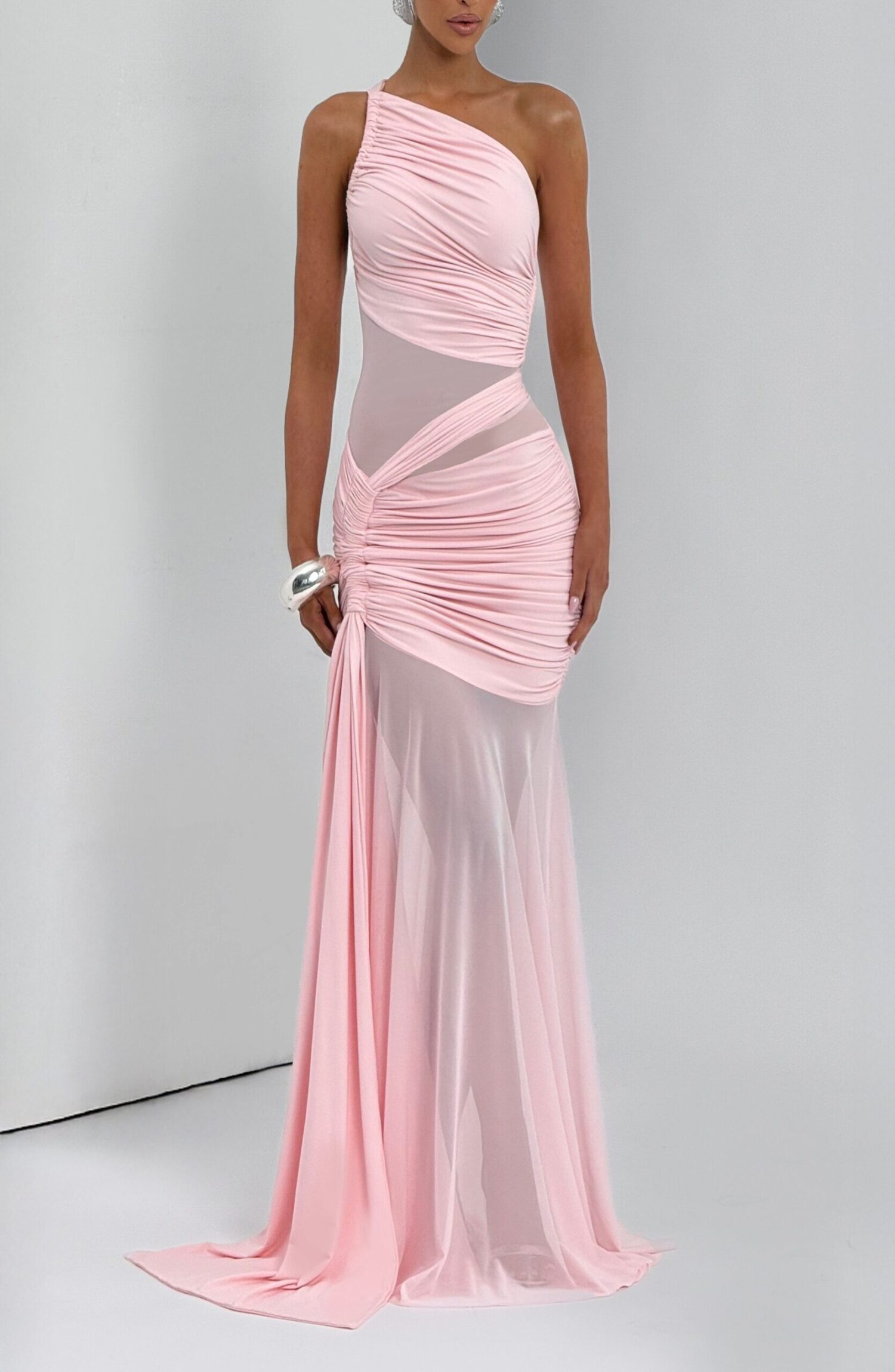 Marianne Maxi Dress Blush - Asymmetrical Neckline Slinky Jersey - Image 8