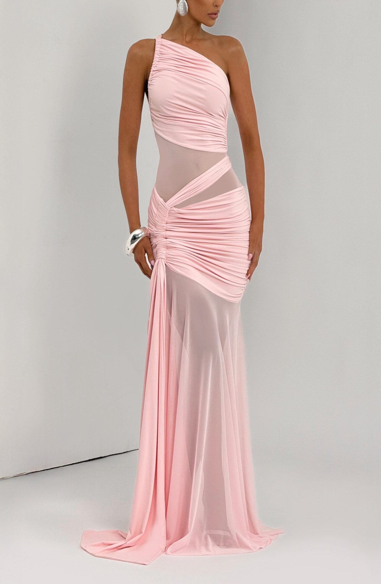 Marianne Maxi Dress Blush - Asymmetrical Neckline Slinky Jersey - Image 9
