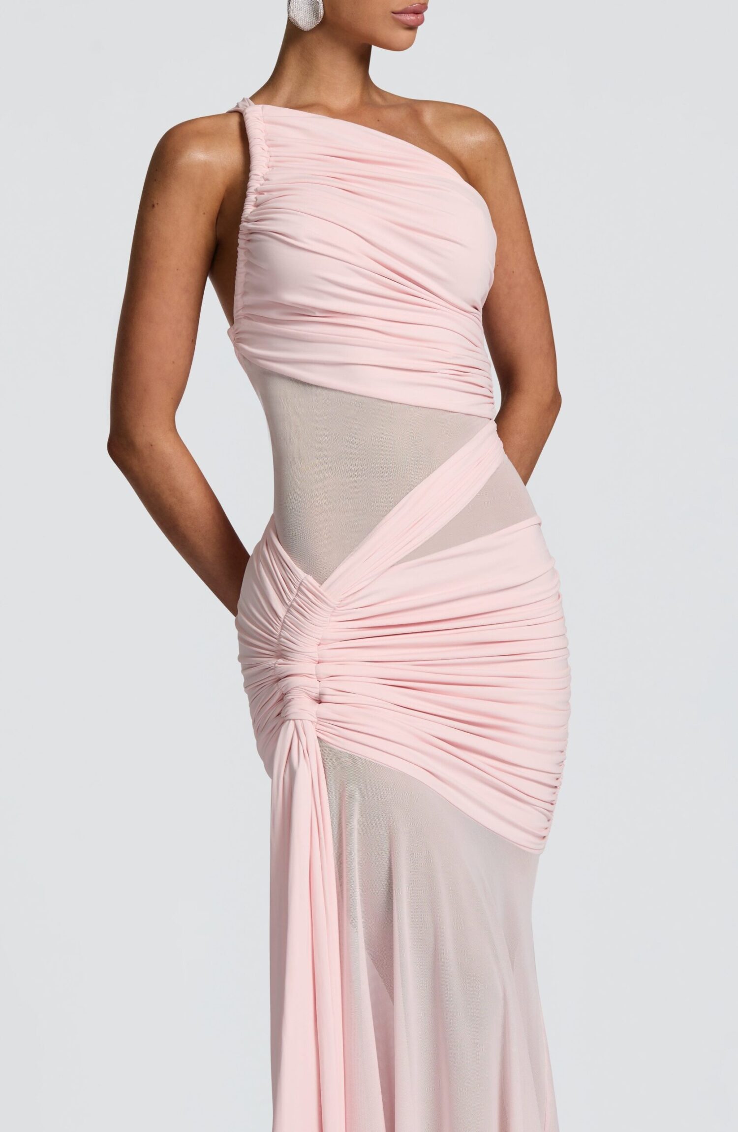 Marianne Maxi Dress Blush - Asymmetrical Neckline Slinky Jersey - Image 5