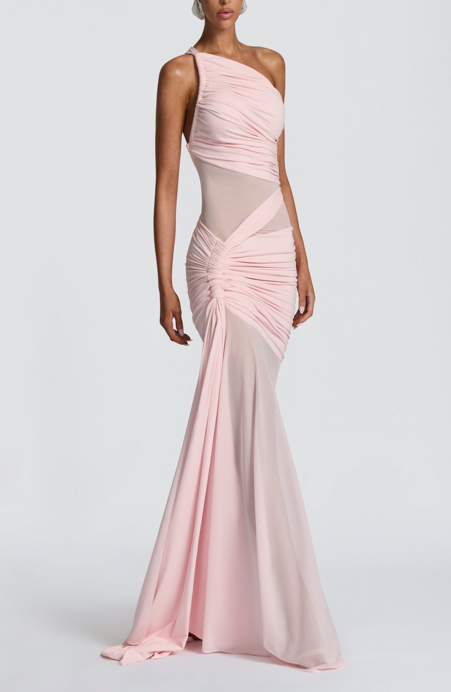 Marianne Maxi Dress Blush - Asymmetrical Neckline Slinky Jersey - Image 2