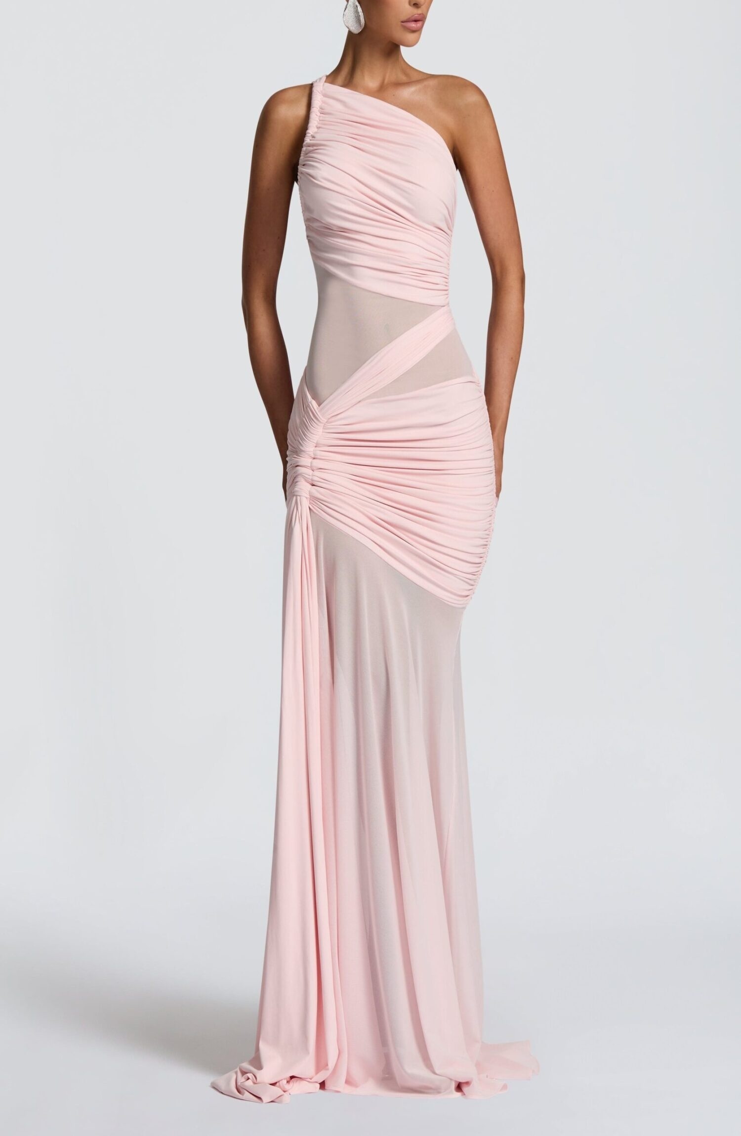 Marianne Maxi Dress Blush - Asymmetrical Neckline Slinky Jersey - Image 10