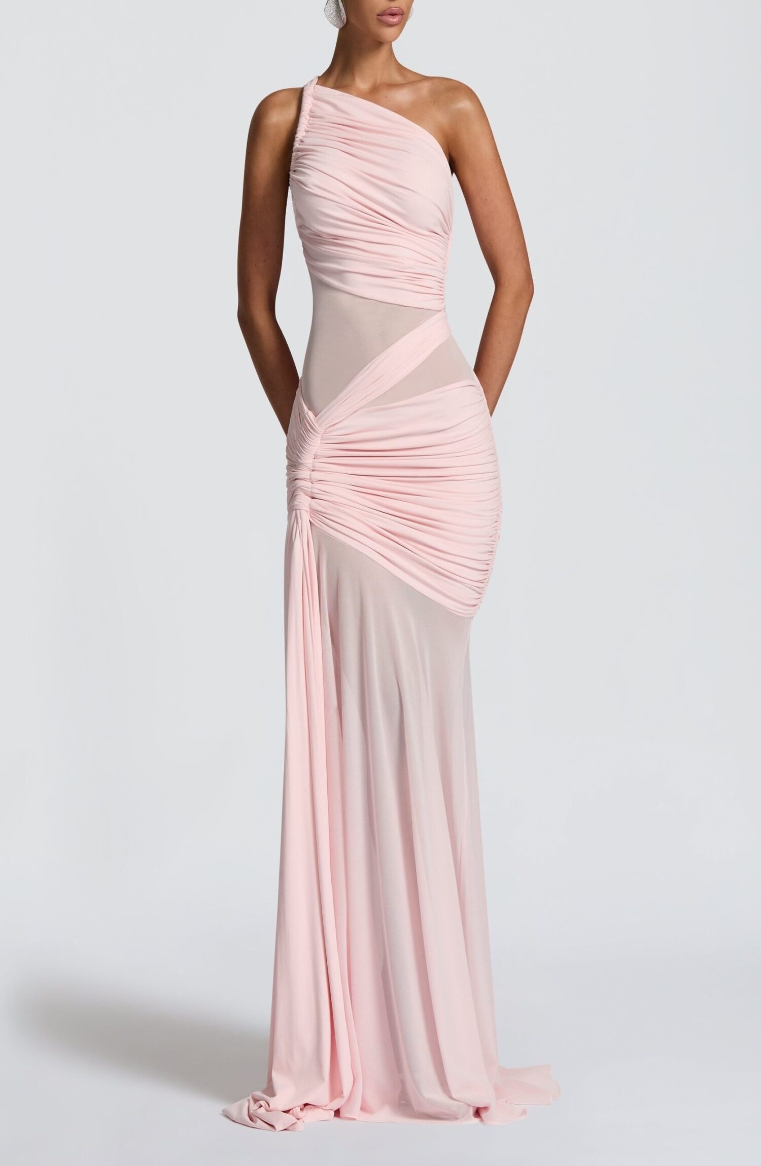 Marianne Maxi Dress Blush - Asymmetrical Neckline Slinky Jersey - Image 11