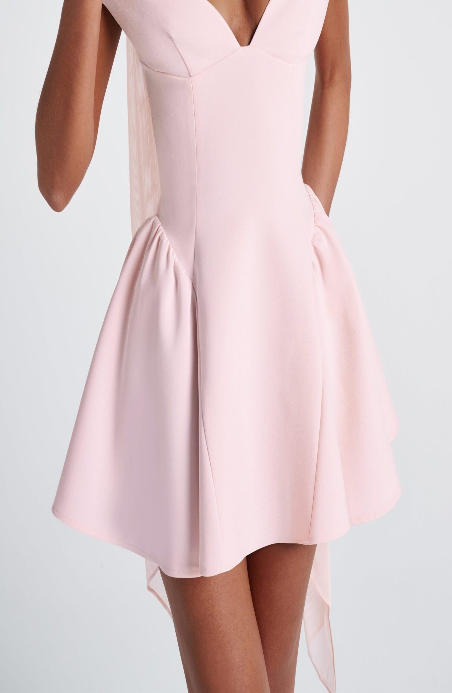 Marla Mini Dress Blush Bardot Plunge Crepe Tulle Bardot Neck - Image 8