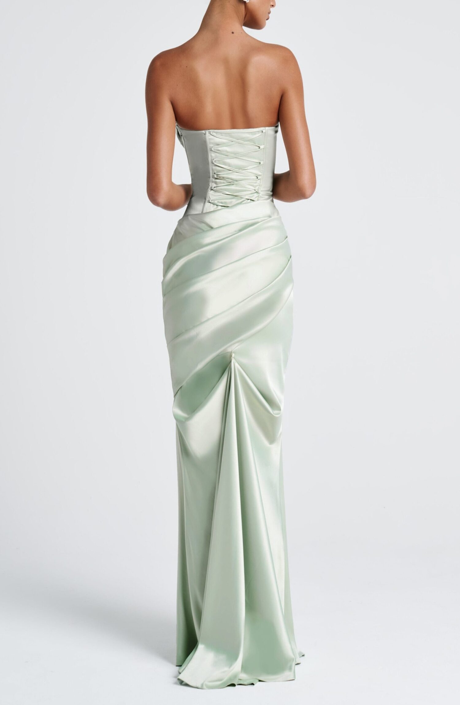 Mint Maxi Dress - Strapless Formal Gown with Train - Image 11