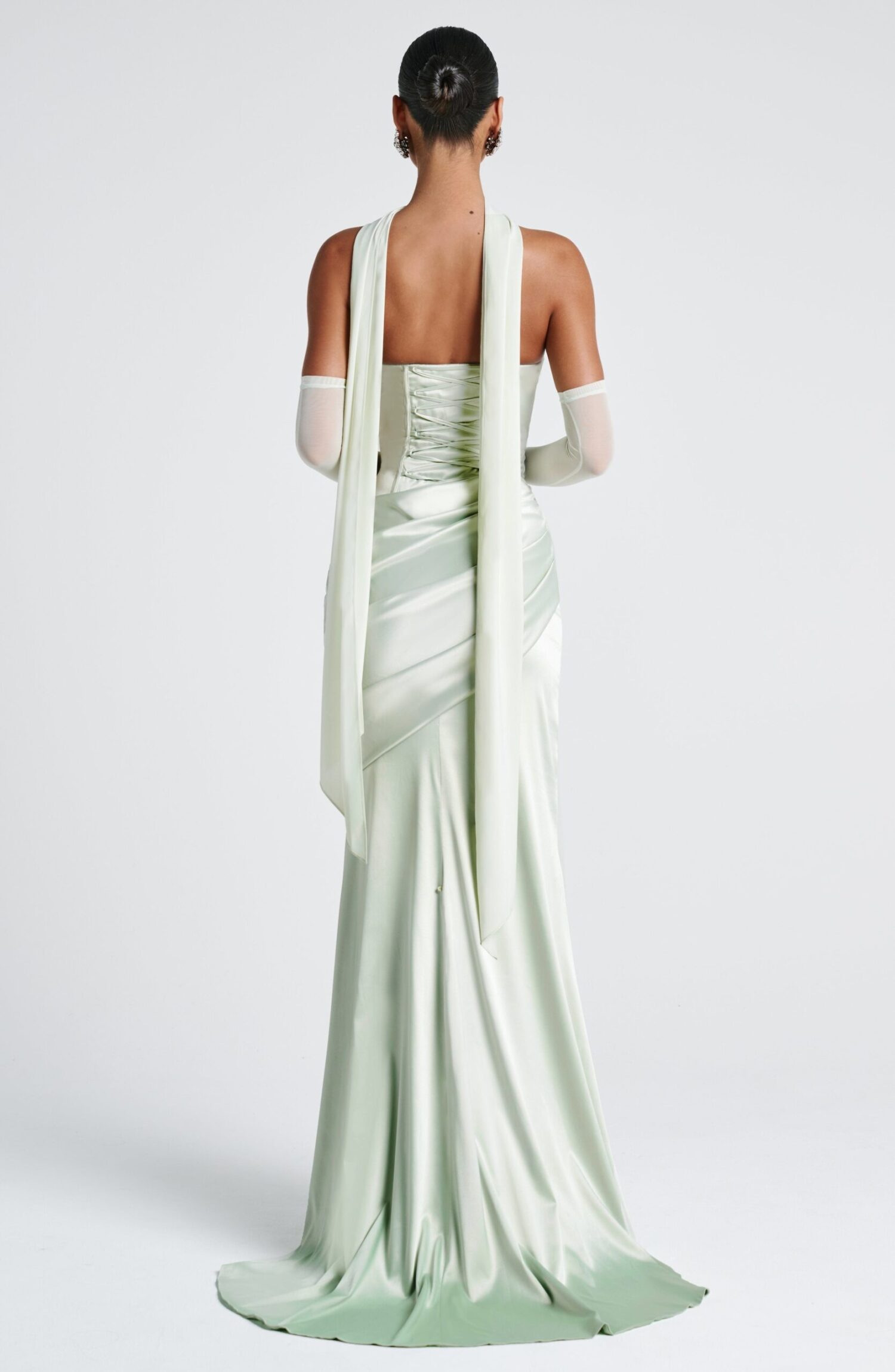 Mint Maxi Dress - Strapless Formal Gown with Train - Image 13