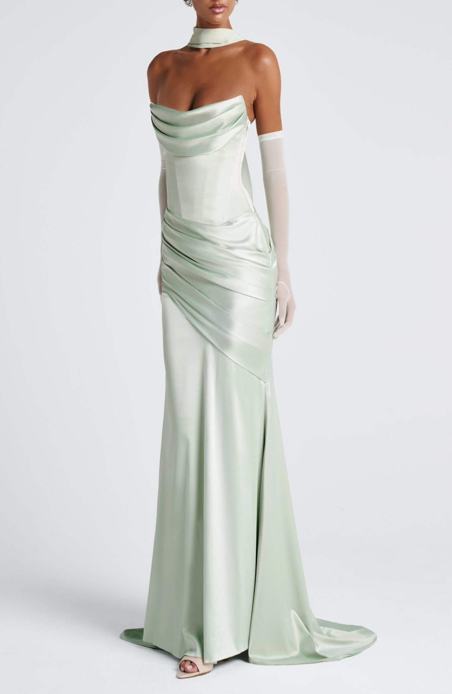 Mint Maxi Dress - Strapless Formal Gown with Train - Image 5