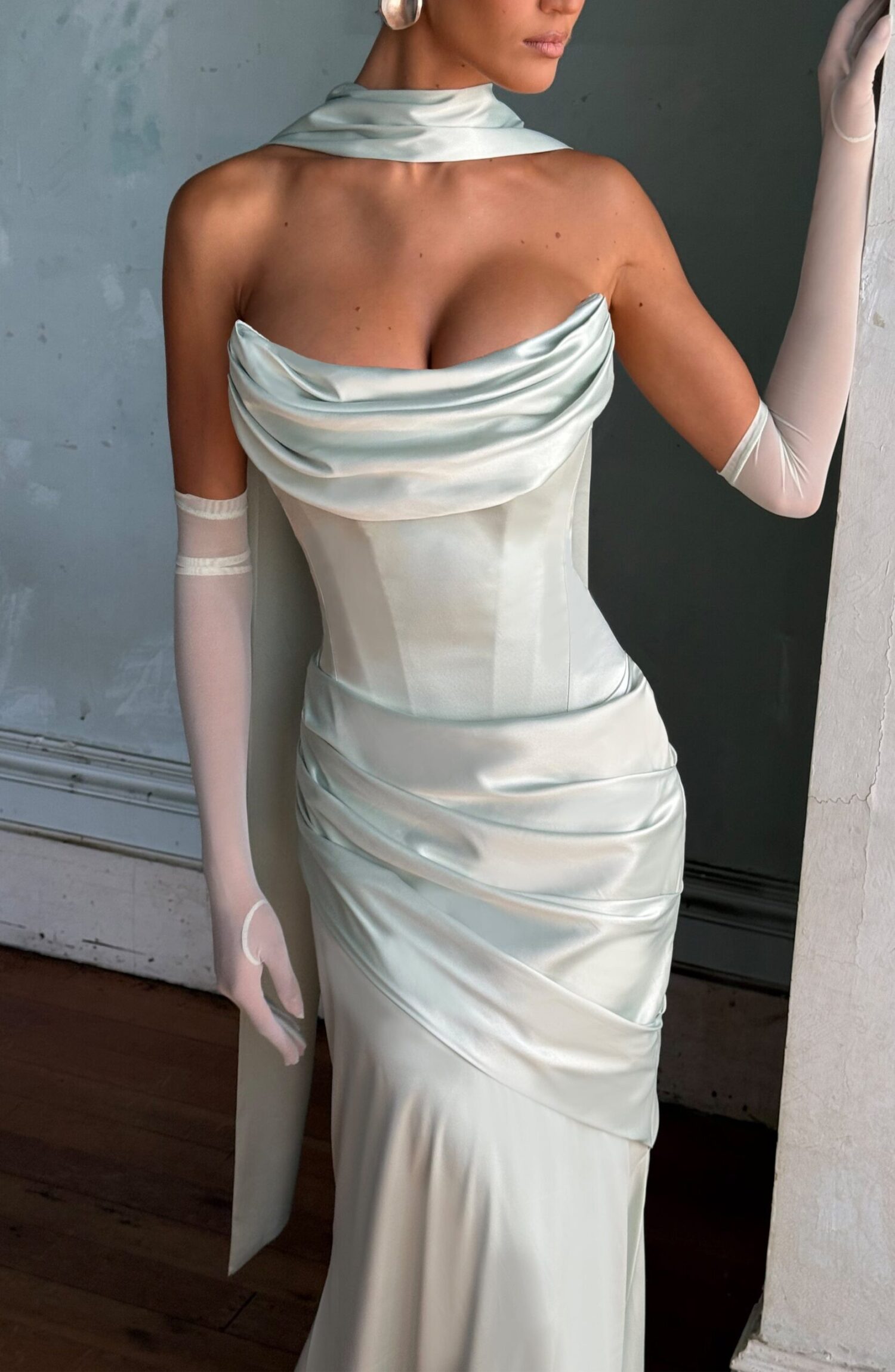 Mint Maxi Dress - Strapless Formal Gown with Train - Image 3