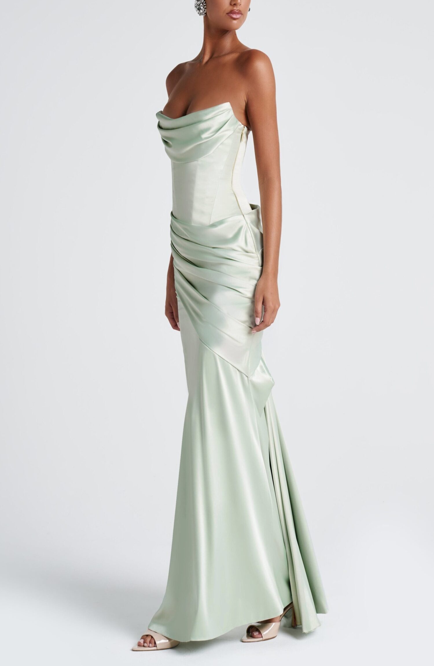 Mint Maxi Dress - Strapless Formal Gown with Train - Image 9