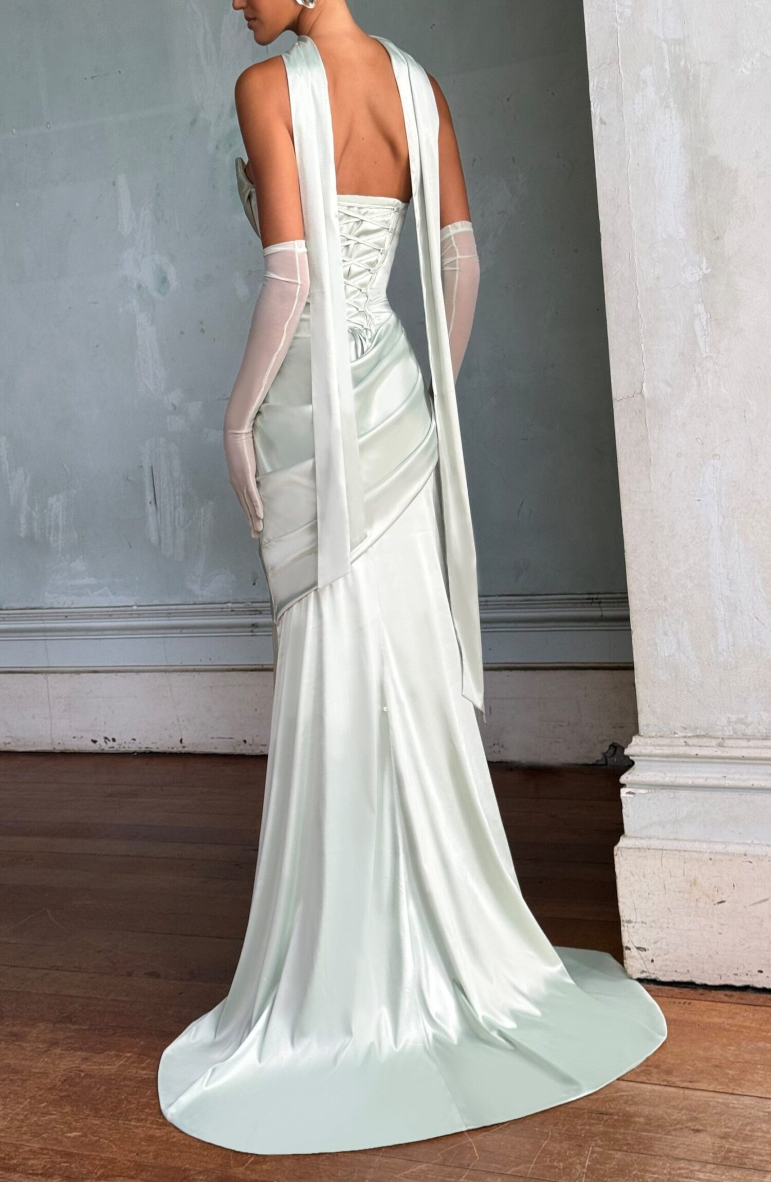 Mint Maxi Dress - Strapless Formal Gown with Train - Image 2