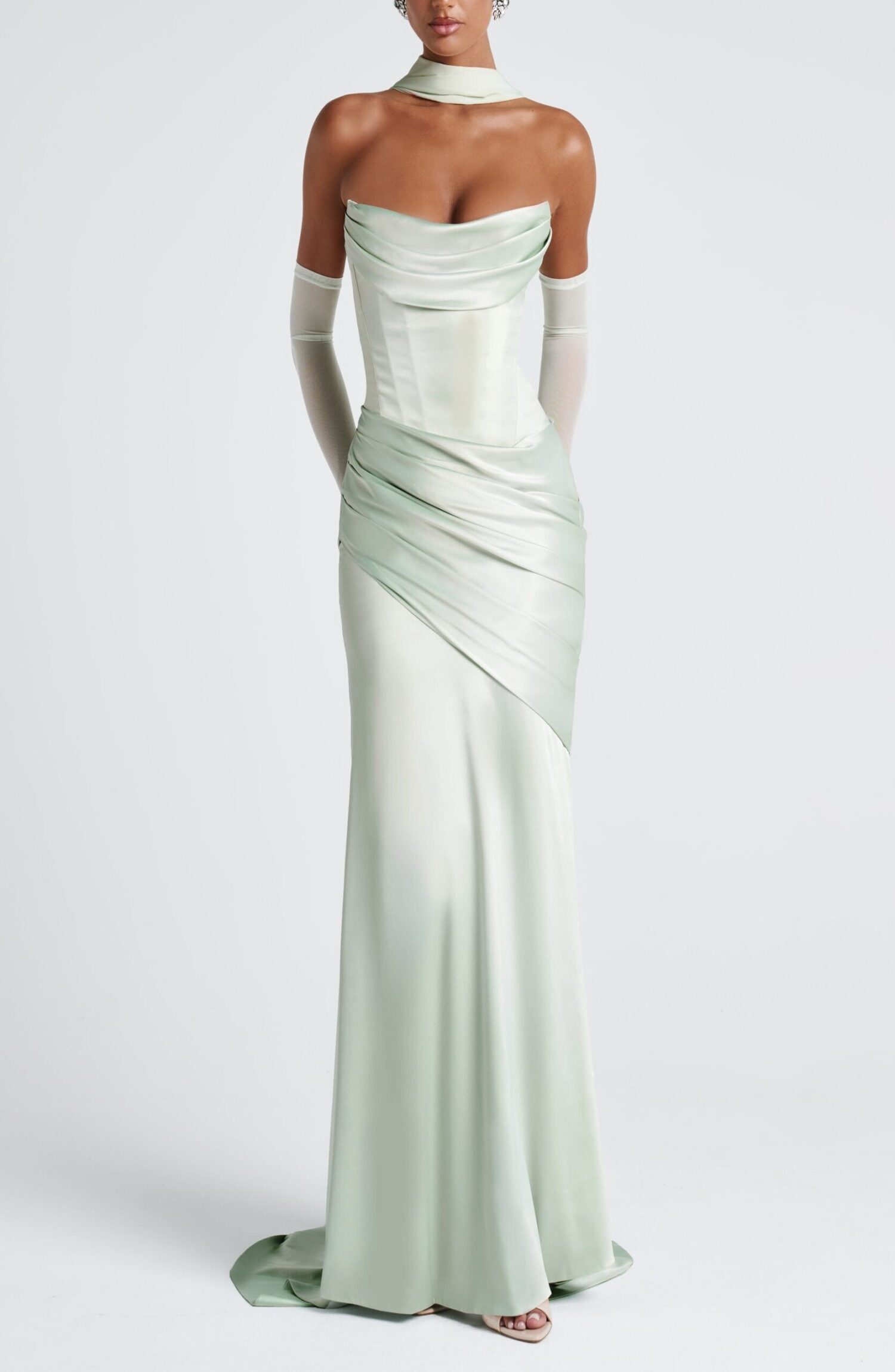 Mint Maxi Dress - Strapless Formal Gown with Train - Image 14