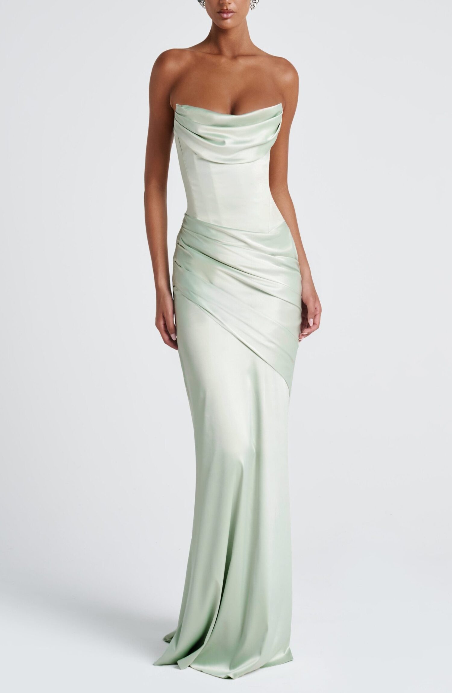 Mint Maxi Dress - Strapless Formal Gown with Train - Image 10