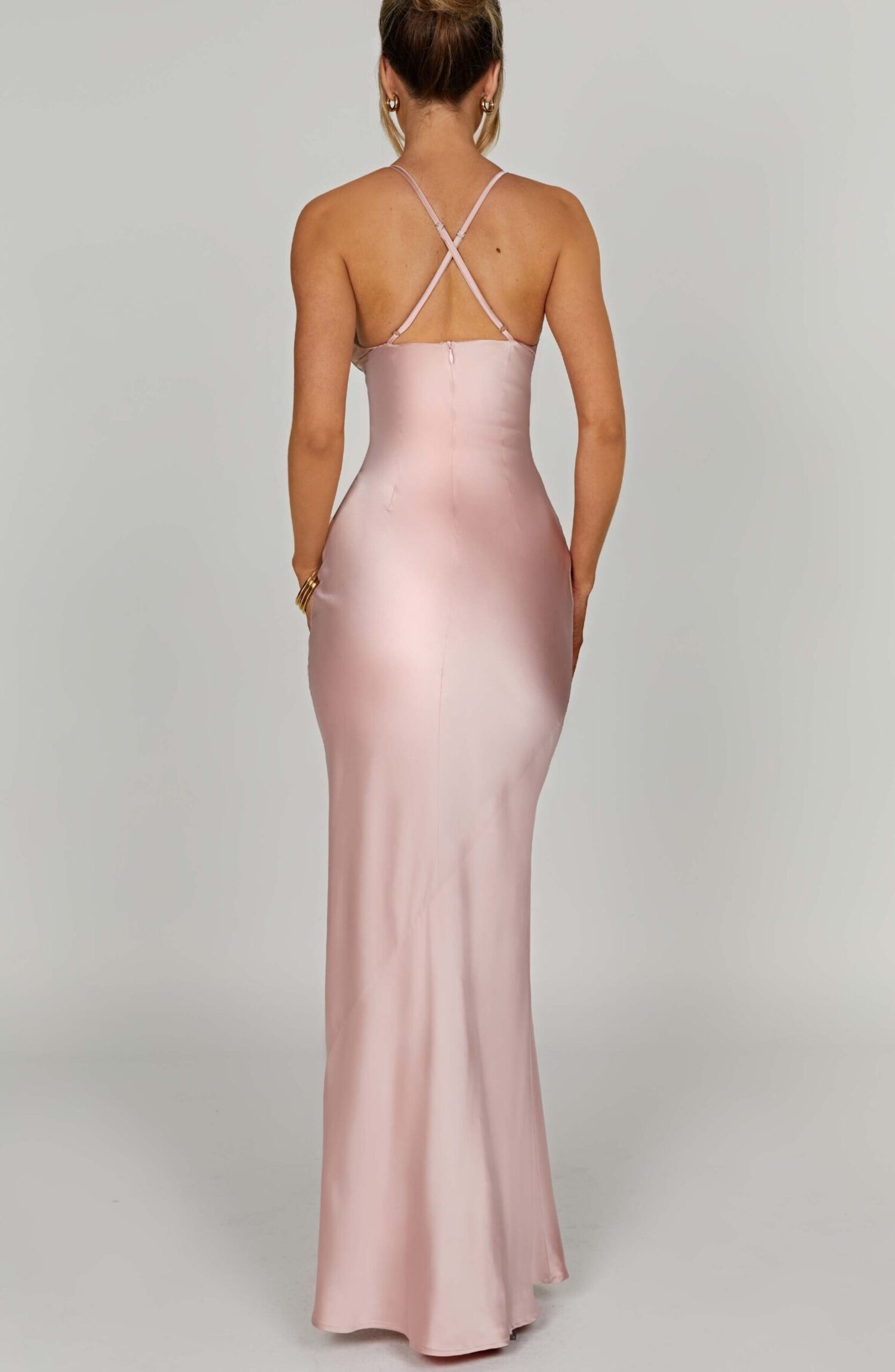 Miriam Blush Maxi Dress - Premium Satin, Plunge Neckline - Image 3