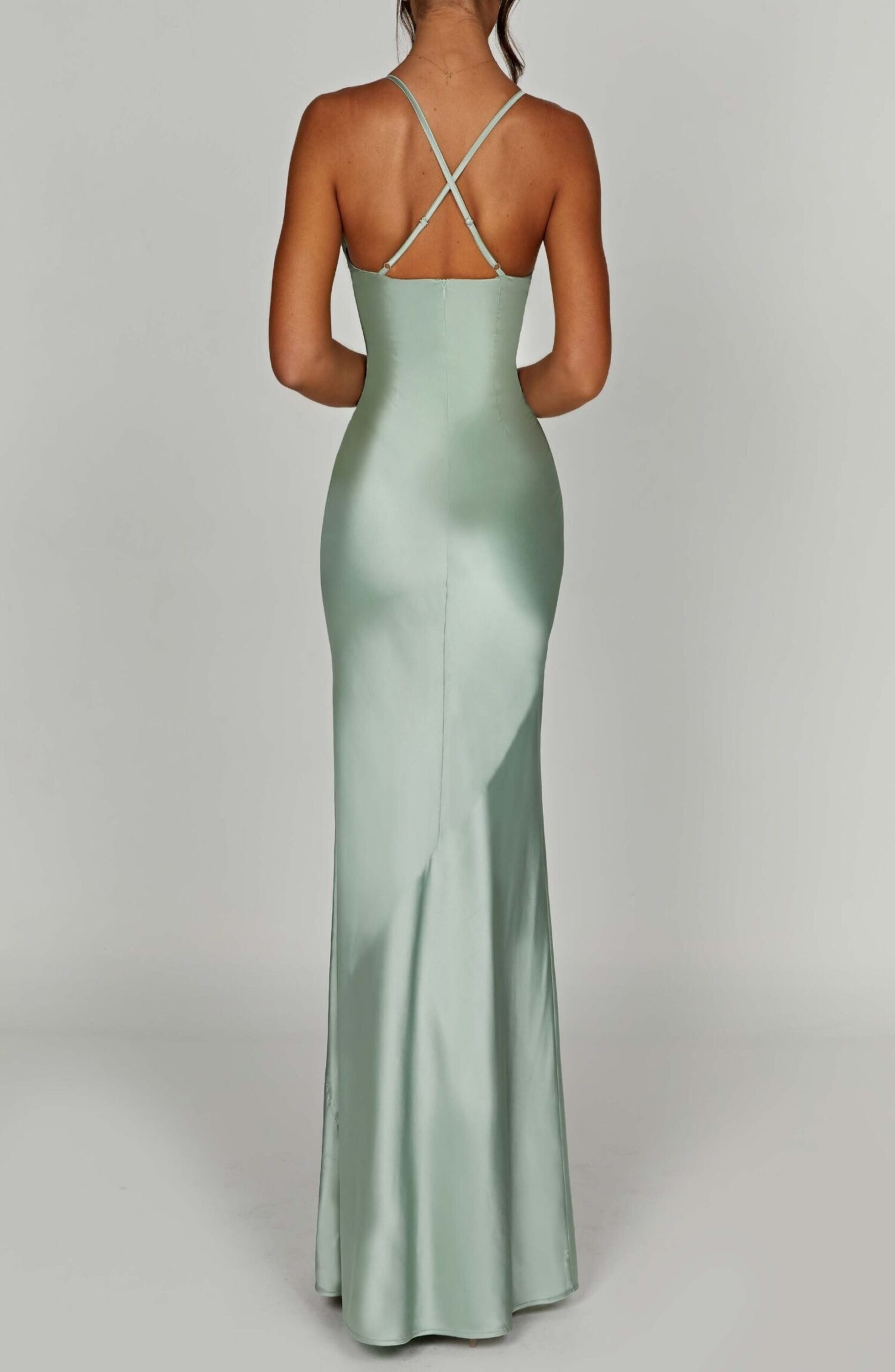 Miriam Sage Maxi Dress: Premium Satin, Plunge Neckline - Image 2