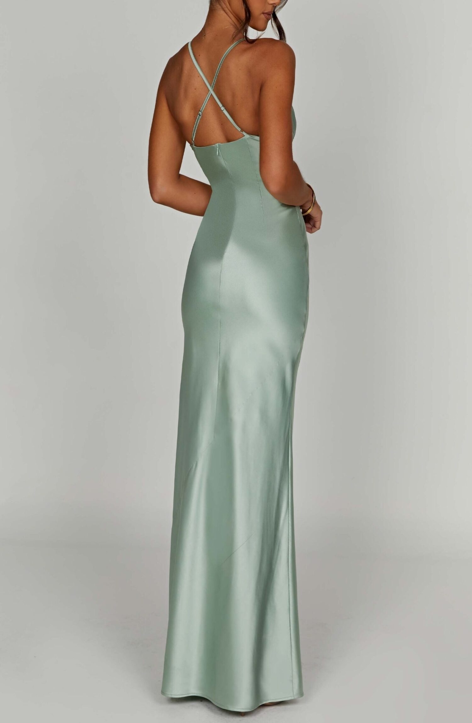 Miriam Sage Maxi Dress: Premium Satin, Plunge Neckline - Image 5