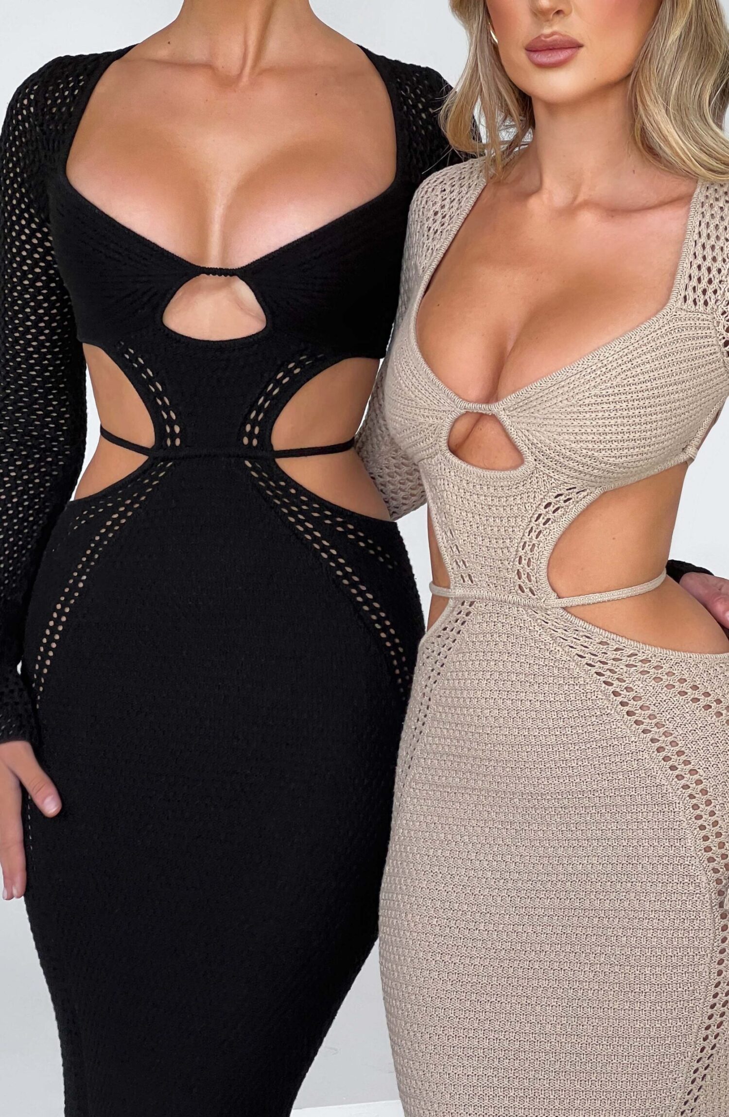Nadine Black Crochet Maxi Dress with Plunge Neck & Cut-Out Waist - Image 8