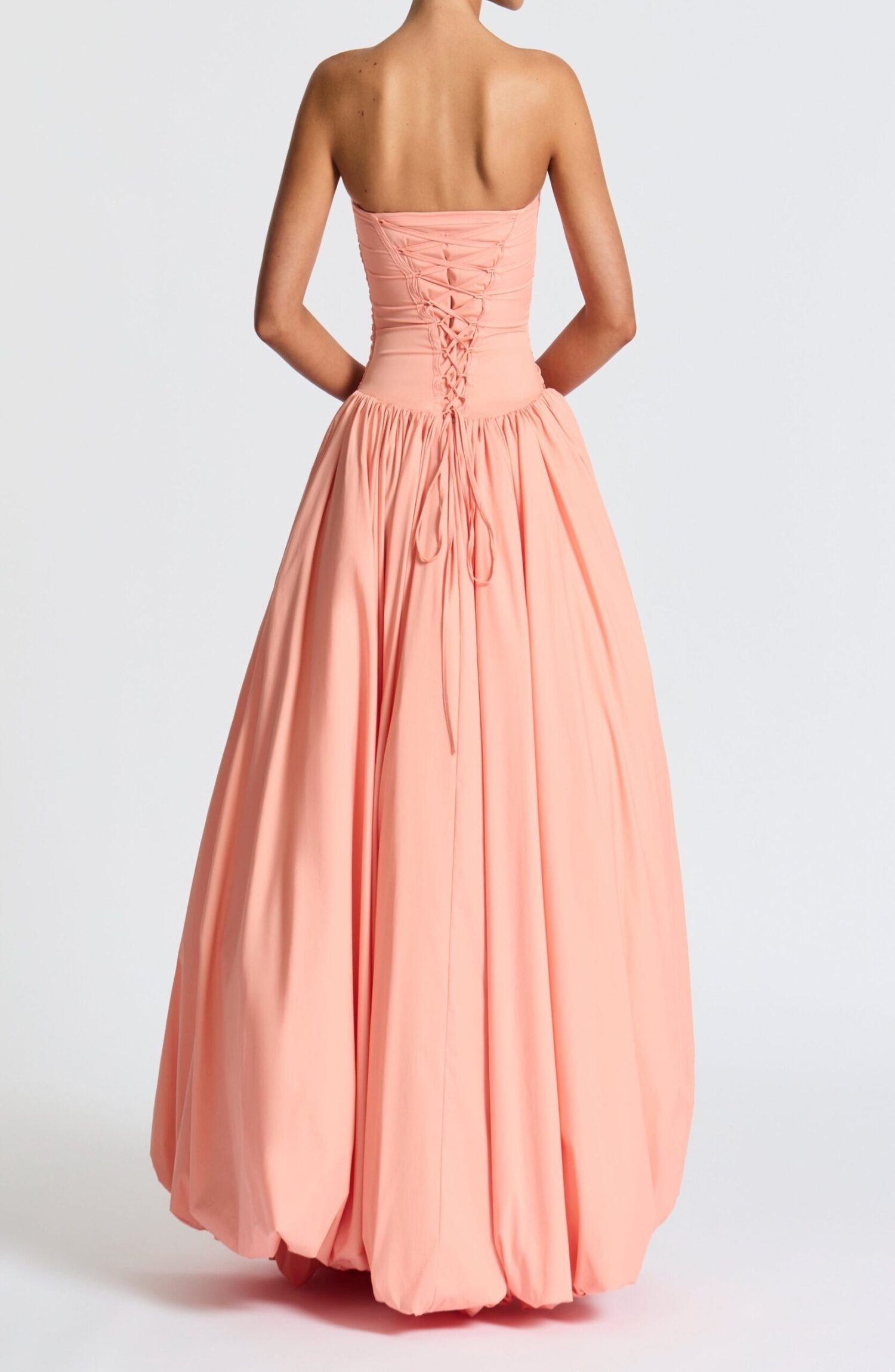 Peach Strapless Maxi Dress - Ruched Bodice, Puff Ball Skirt - Image 2