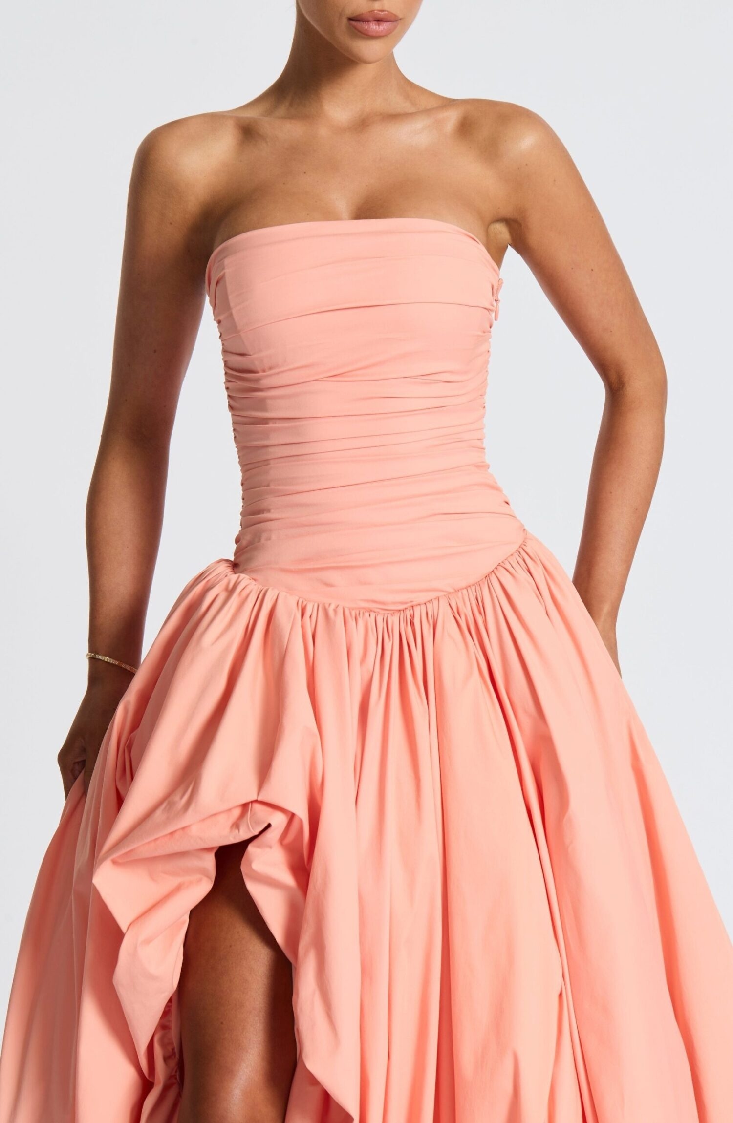 Peach Strapless Maxi Dress - Ruched Bodice, Puff Ball Skirt - Image 6