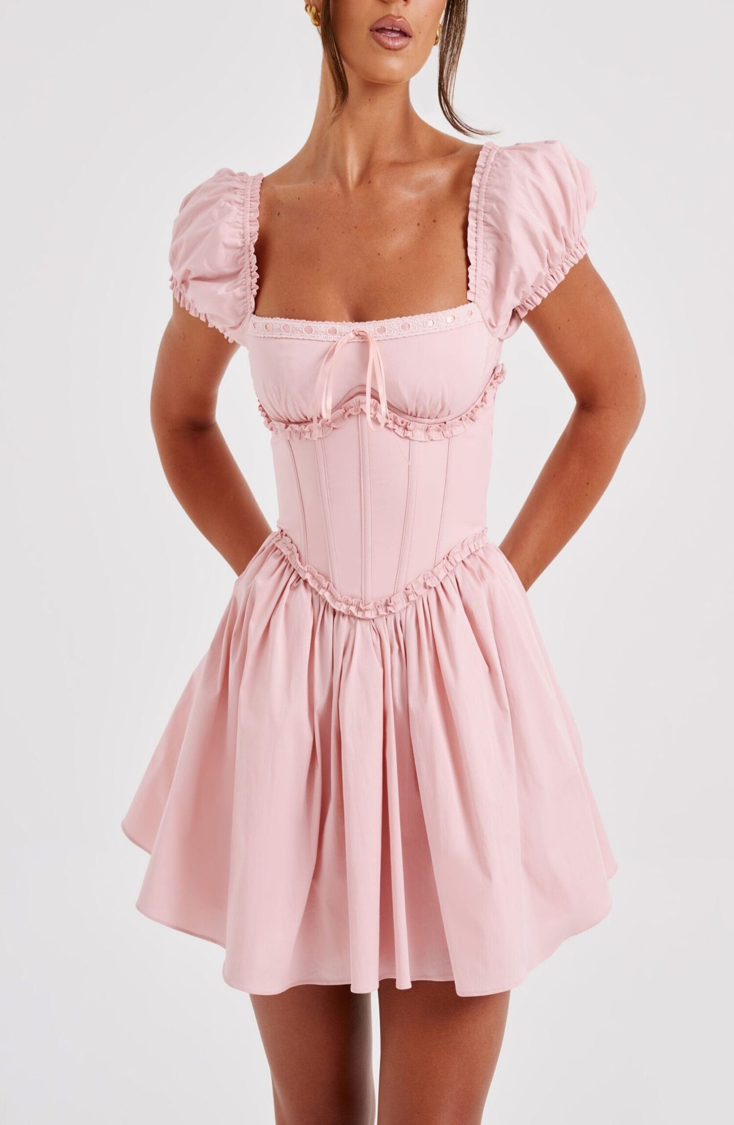Penelope Blush Milkmaid Puffed Sleeve Mini Dress - Image 8