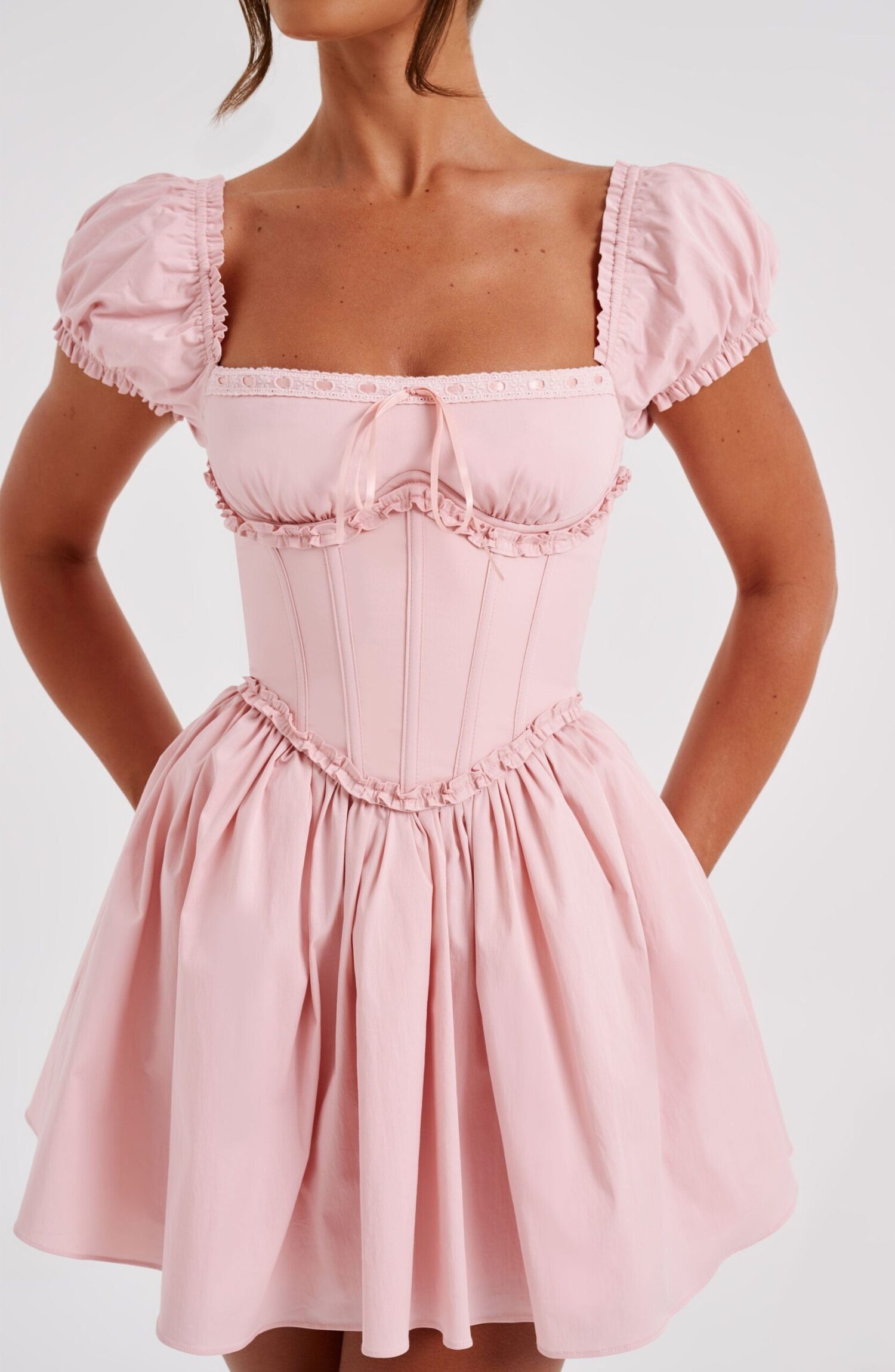 Penelope Blush Milkmaid Puffed Sleeve Mini Dress - Image 6