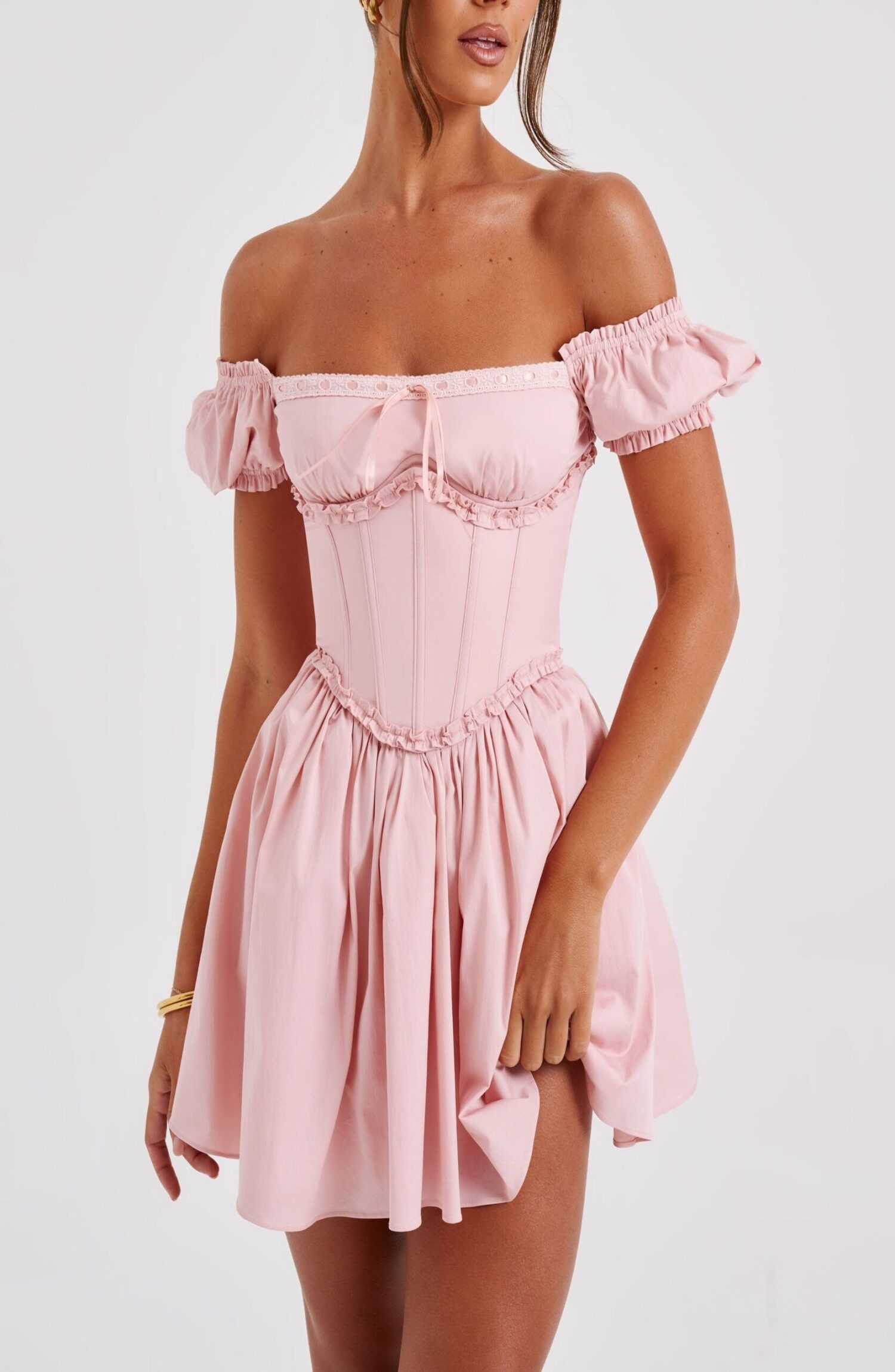 Penelope Blush Milkmaid Puffed Sleeve Mini Dress - Image 10