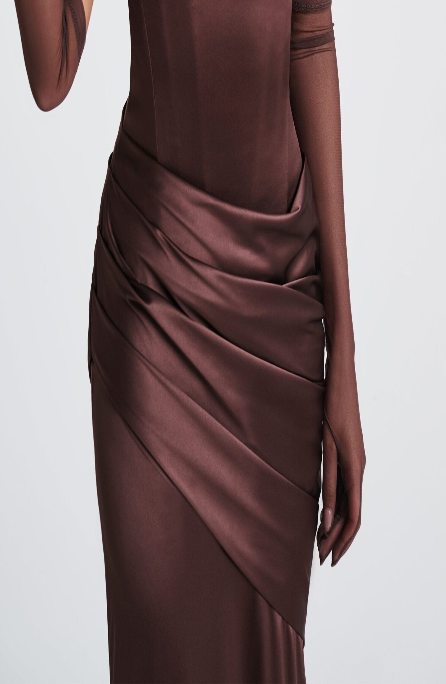 Plum Brown Strapless Maxi Dress with Train & Lace-Up Back - Image 5