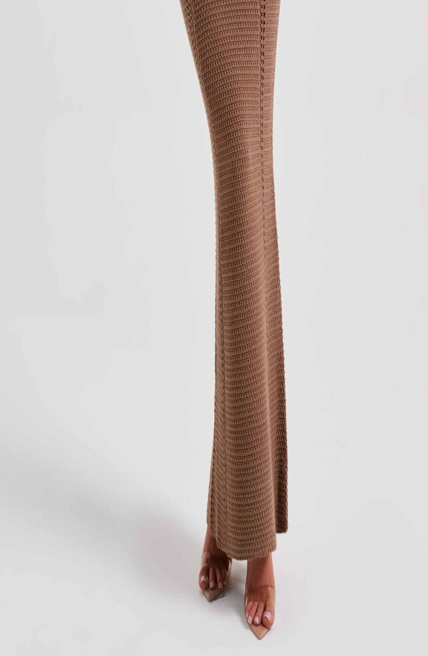 Samariah Chocolate Crochet Maxi Dress - Off Shoulder, Long Sleeve