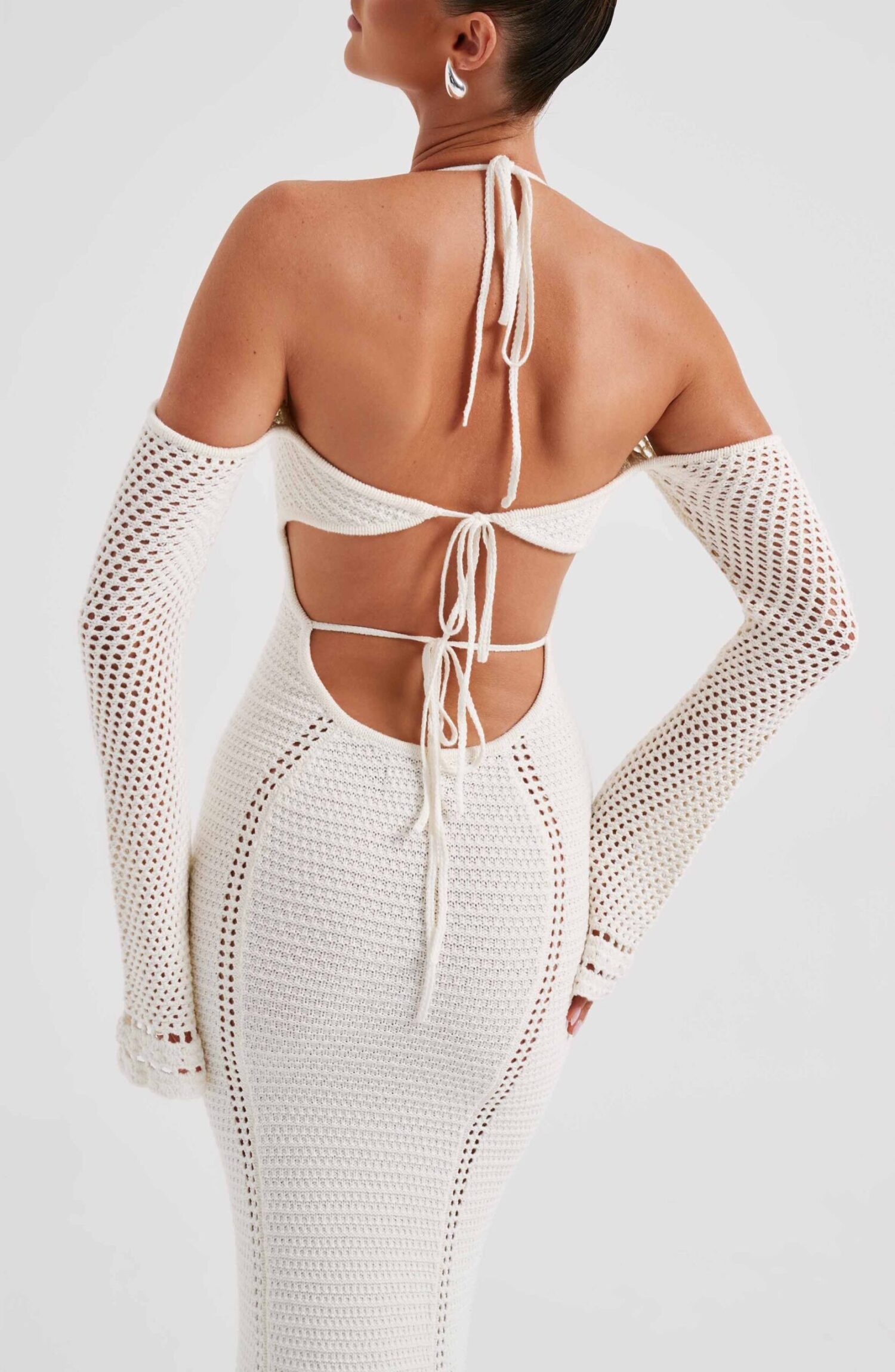 Samariah White Crochet Maxi Dress - Off Shoulder, Tie Bust - Image 7