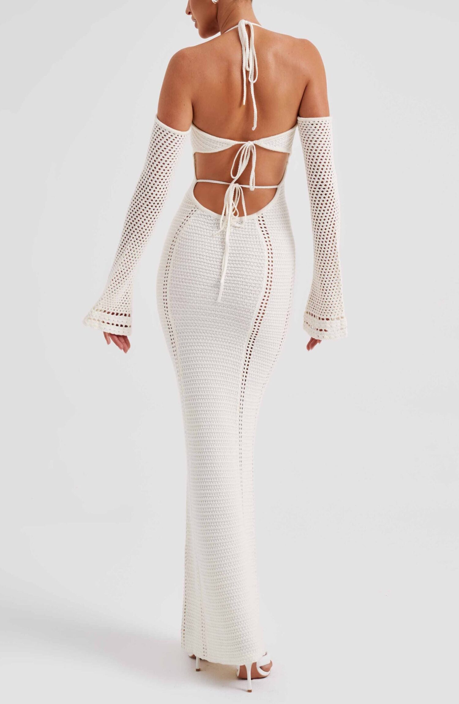 Samariah White Crochet Maxi Dress - Off Shoulder, Tie Bust - Image 5