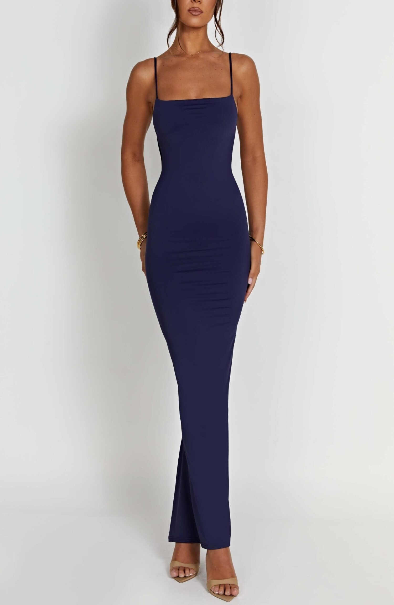 Sanya Maxi Dress Navy - Feminine, Cinching, Low Back, Tie Straps - Image 6