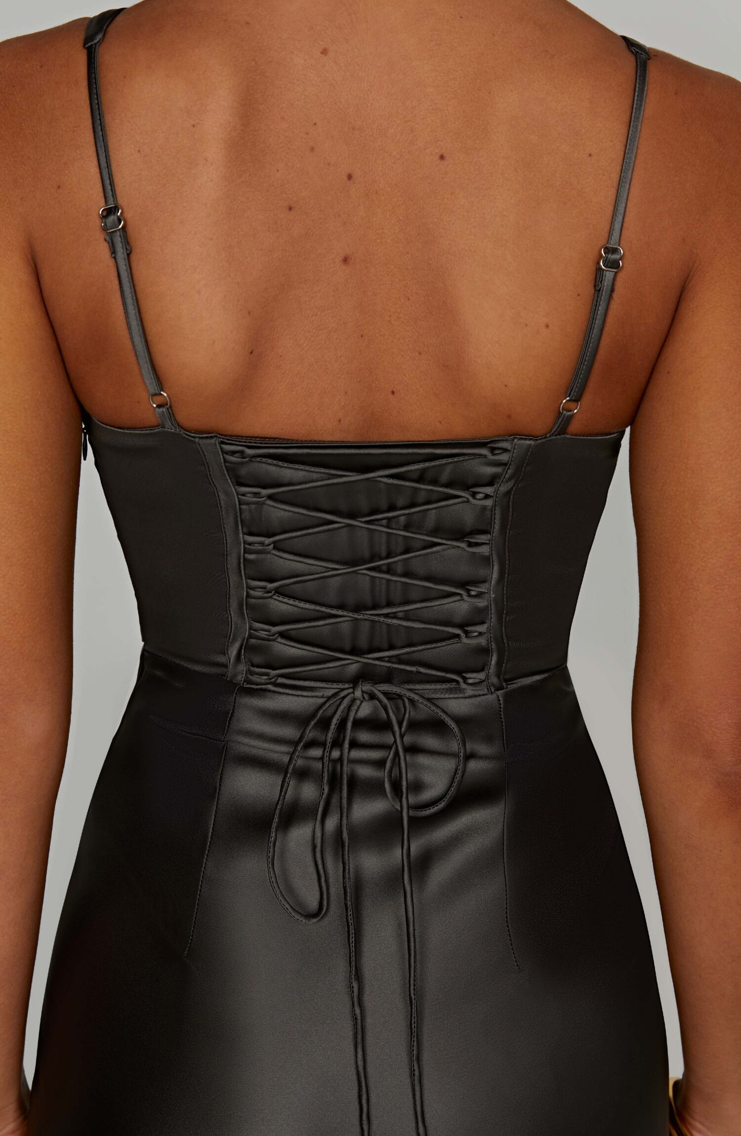 Shae Maxi Dress Charcoal - Premium Satin Corset Halter Fit & Flare - Image 6