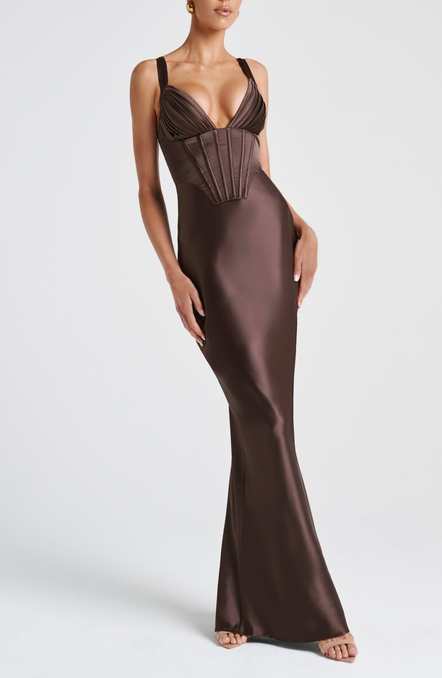 Shae Maxi Dress Plum Brown Satin Lace-Up Corset Elegant Evening Gown - Image 5