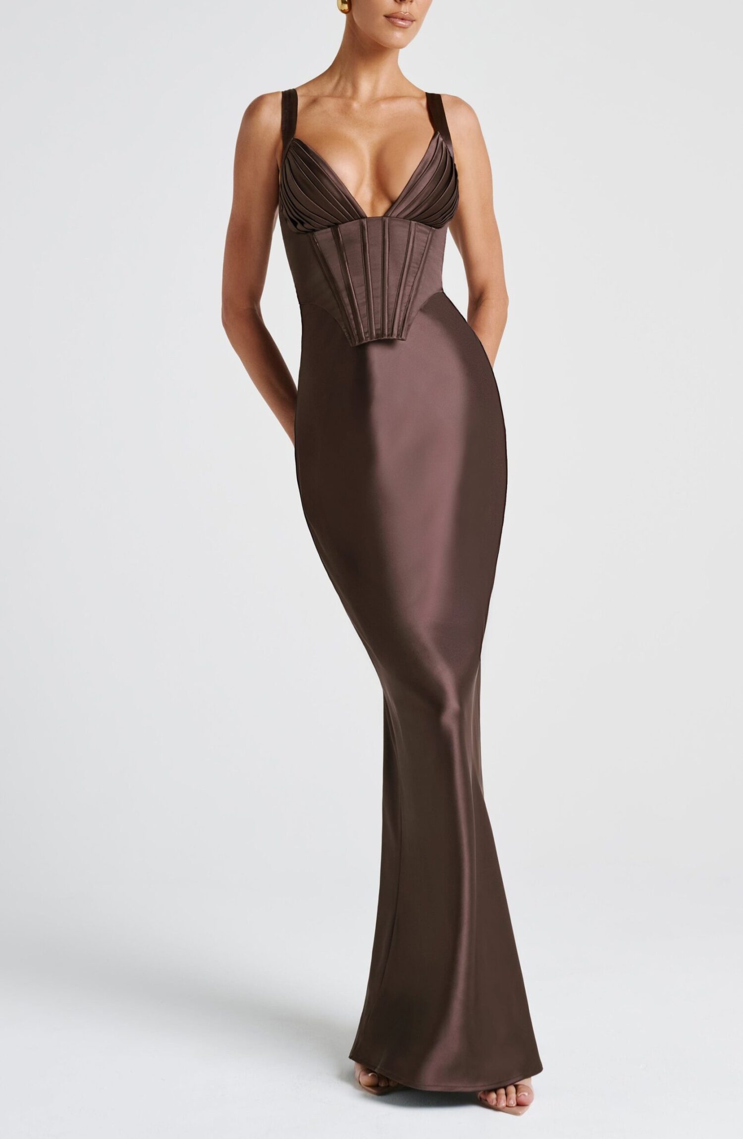 Shae Maxi Dress Plum Brown Satin Lace-Up Corset Elegant Evening Gown - Image 6
