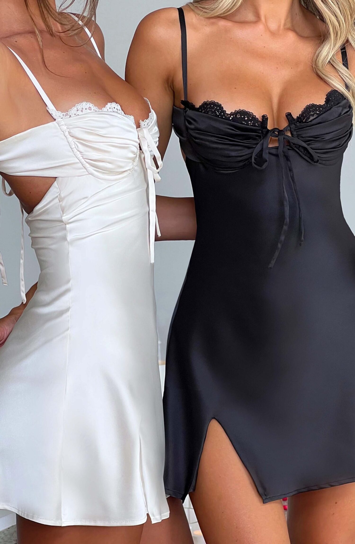 Sherise Ivory Satin Tie Front Pleated Cup Mini Dress - Image 5