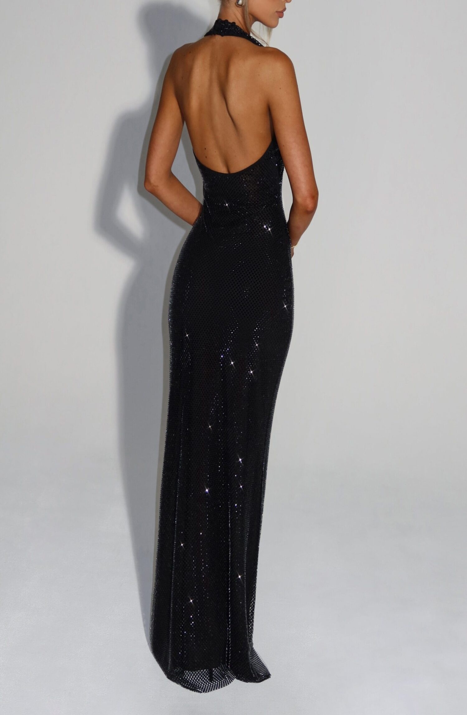 Starla Black Maxi Dress: Halter Neck Rhinestone Embellished - Image 4