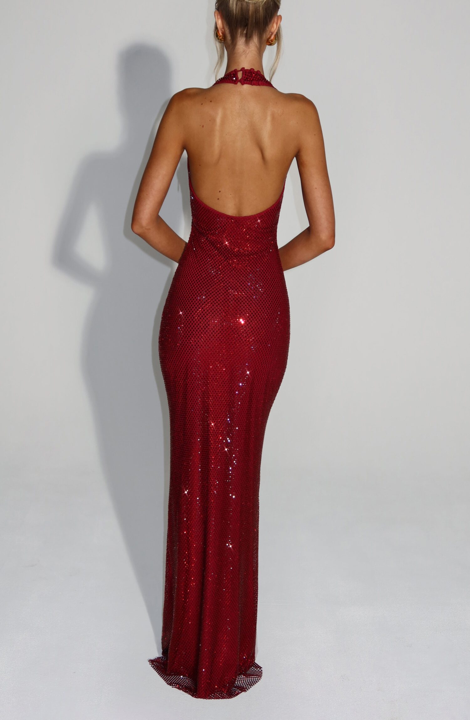 Starla Maxi Dress Wine Halter Neck Rhinestone Embellished Figure Hugging - Image 9