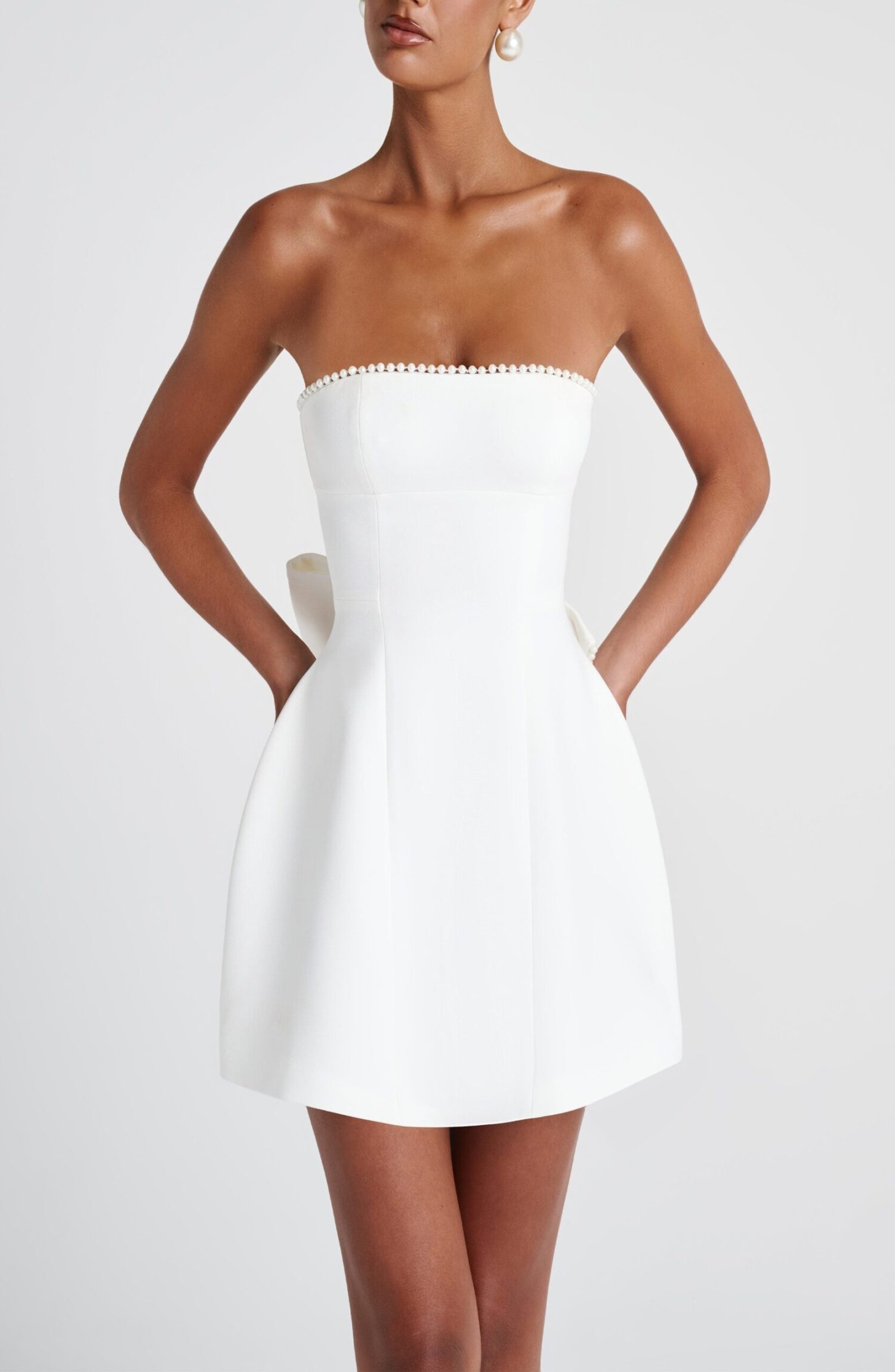 Suni Mini Dress Ivory Strapless Pearl Trim Bubble Skirt - Image 9