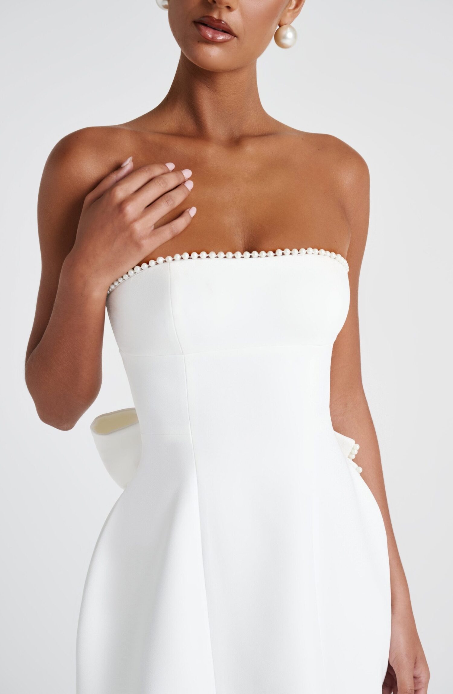 Suni Mini Dress Ivory Strapless Pearl Trim Bubble Skirt - Image 3