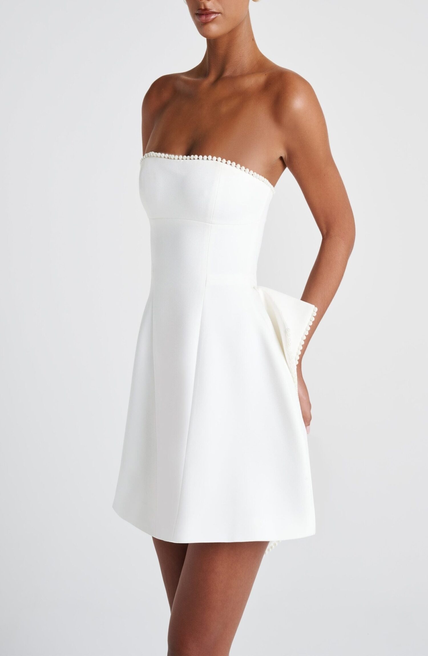 Suni Mini Dress Ivory Strapless Pearl Trim Bubble Skirt - Image 5