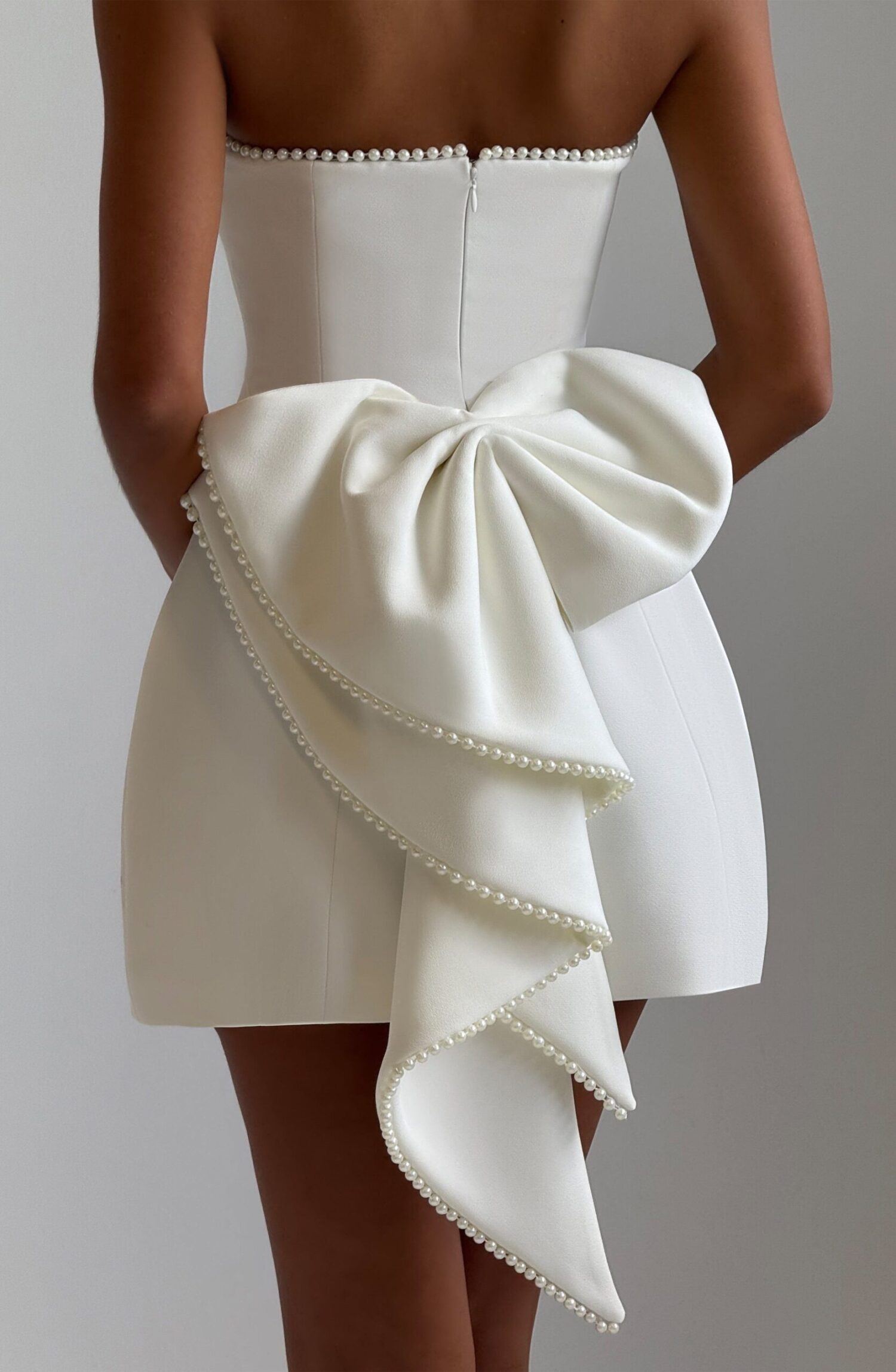 Suni Mini Dress Ivory Strapless Pearl Trim Bubble Skirt - Image 10