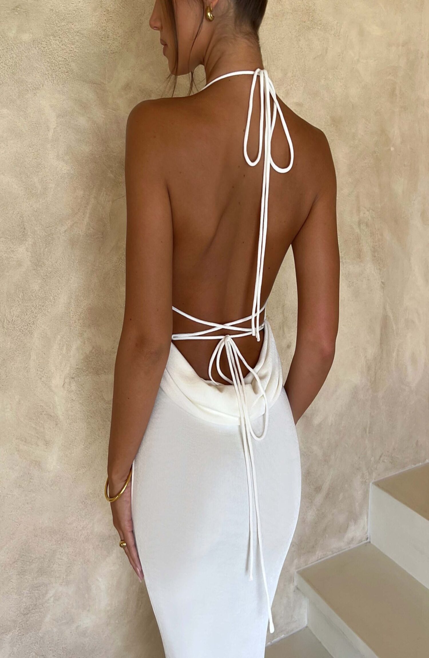 Talisa Ivory Cowl Neck Tie Back Maxi Dress - Image 5