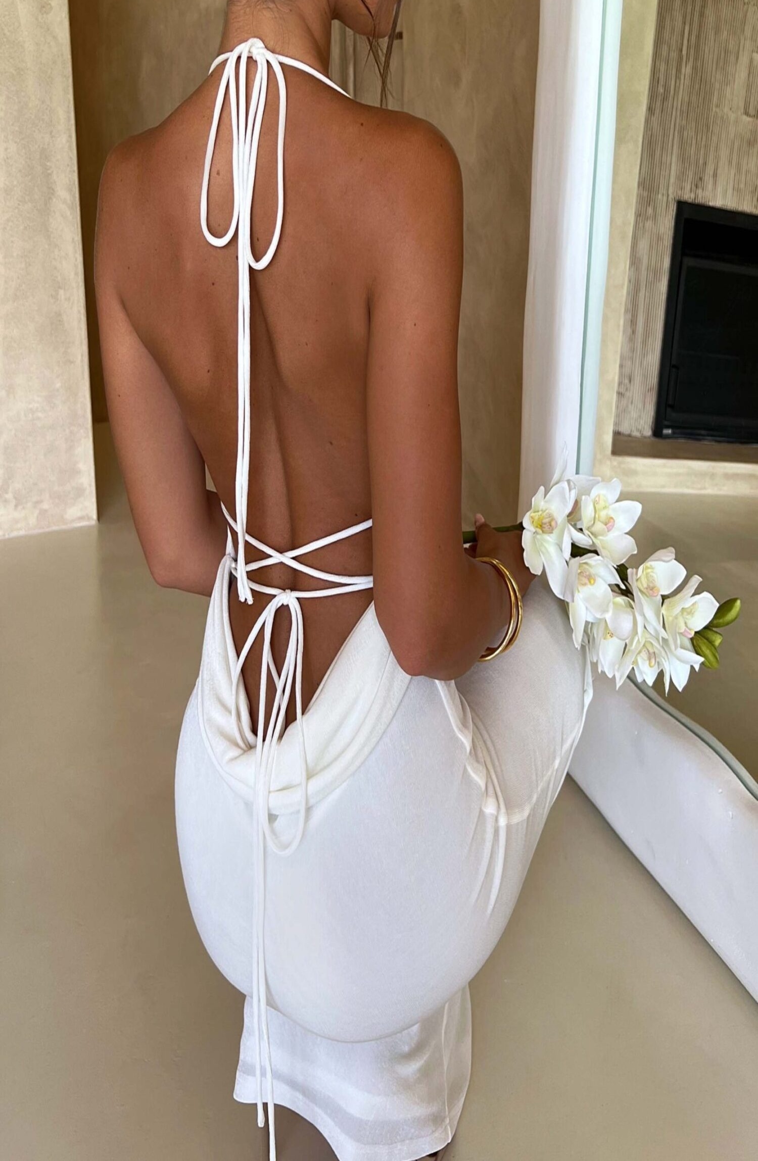 Talisa Ivory Cowl Neck Tie Back Maxi Dress