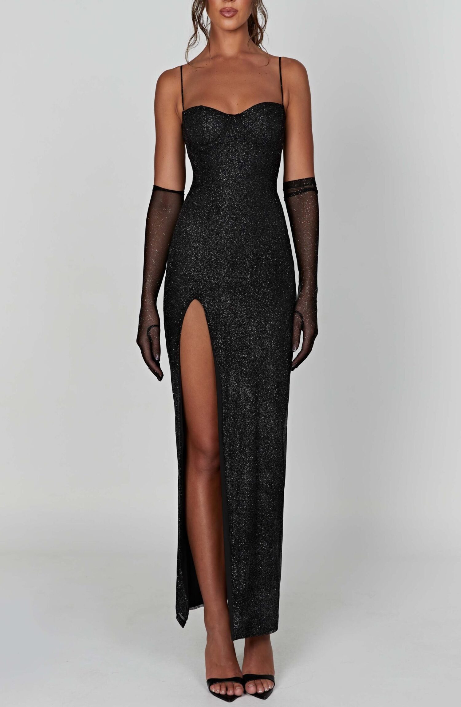 Trixie Black Sparkle Maxi Dress with Underwire & Thigh Split - Image 12